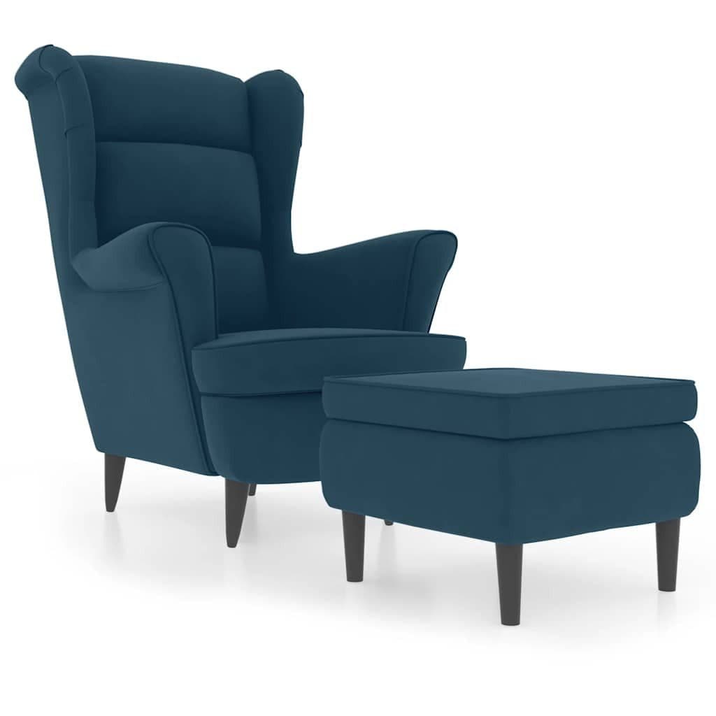 furnicato Ohrensessel Blau Samt mit Hocker - Bild 2