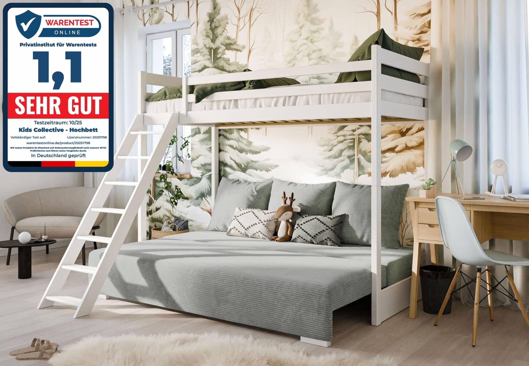 Kids Collective Hochbett mit Schlafsofa Cord-Stoff Weiß - Bild 2