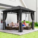 Outsunny Pavillon 3x3m Dunkelgrau mit Seitenteilen und Moskitonetz Bild 2