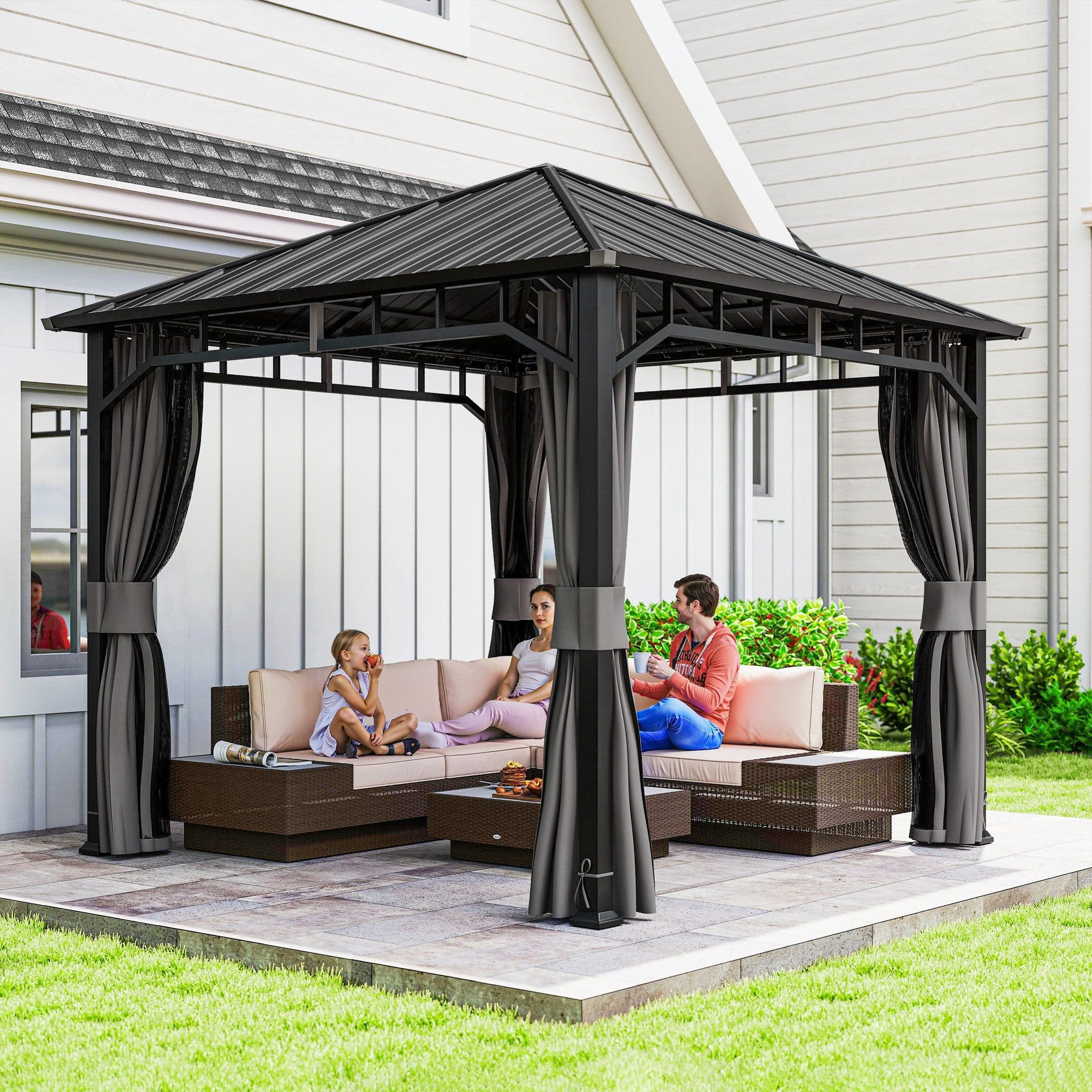 Outsunny Pavillon 3x3m Dunkelgrau mit Seitenteilen und Moskitonetz - Bild 2