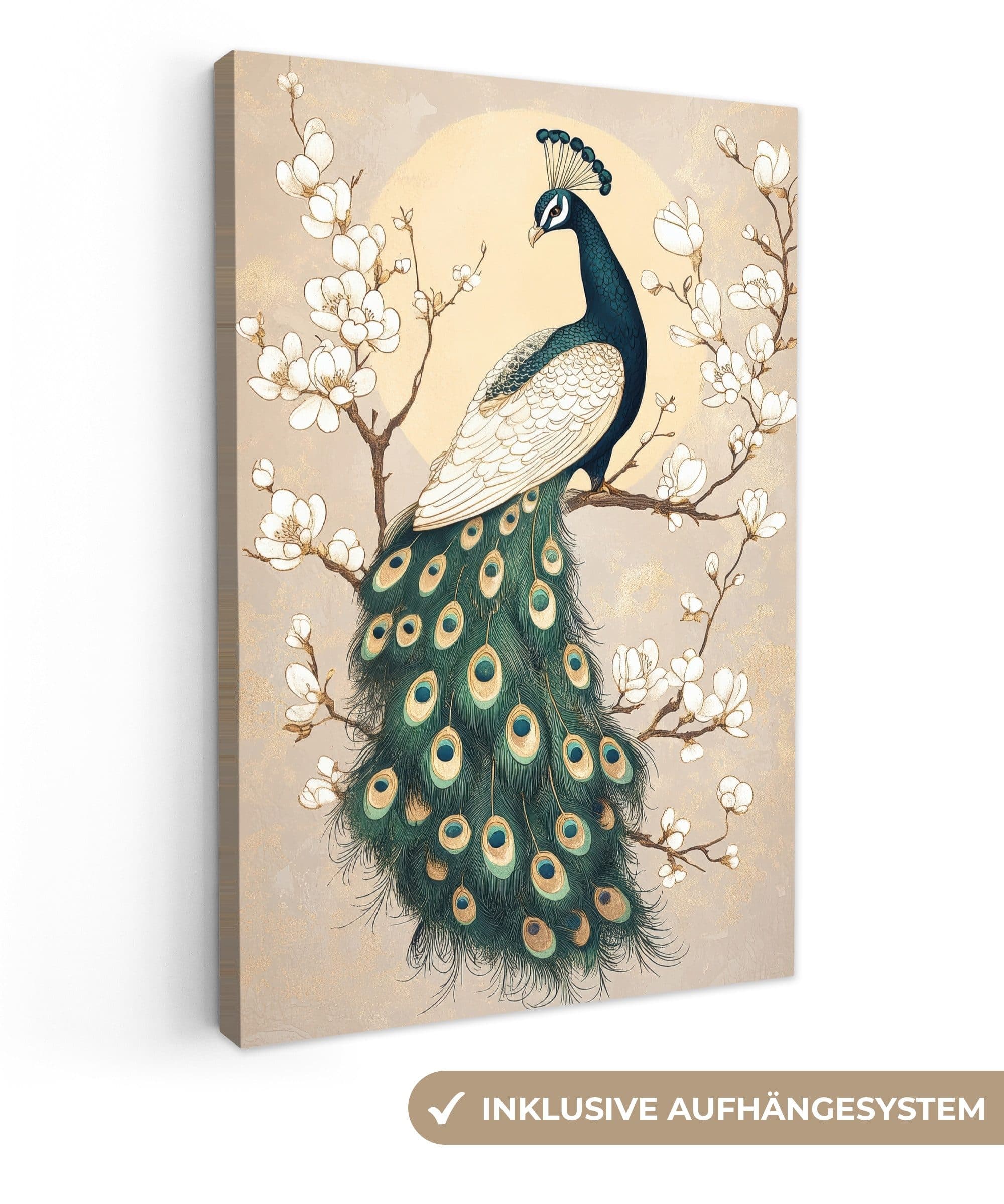 OneMillionCanvasses® Leinwandbild Pfau - Zweig - Blumen, Fotodruck - Bild 2