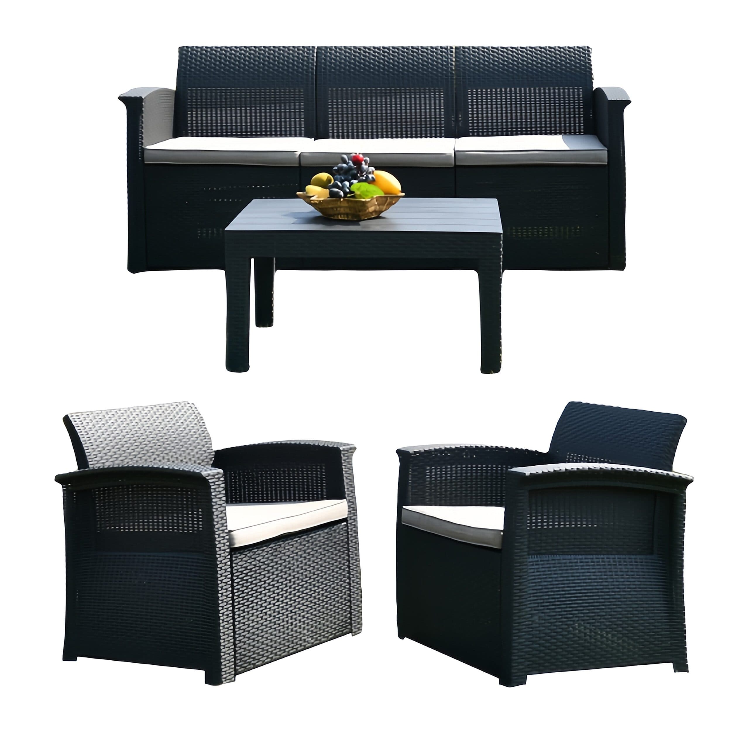 relaxdays Gartenlounge-Set 4-teilig Grau/Schwarz PP-Rattan - Bild 2