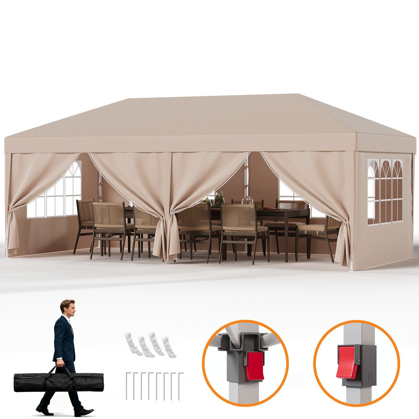 HOMALL Faltpavillon 3x6m Beige/Grau/Blau Wasserdicht Gartenzelt - Bild 2
