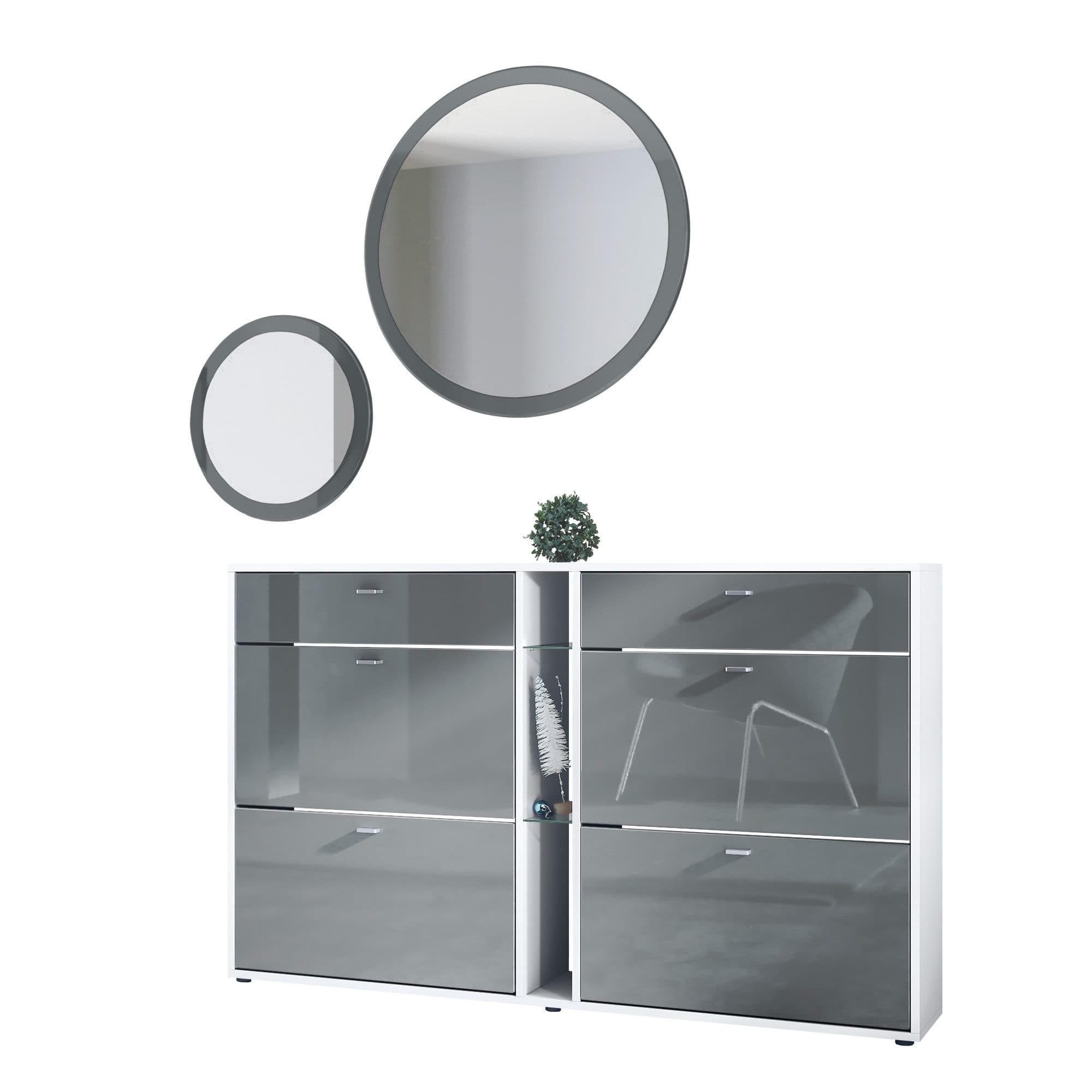 Vladon Garderoben-Set Florence mit Schuhschrank & 2 Spiegeln Grau/Weiß - Bild 2