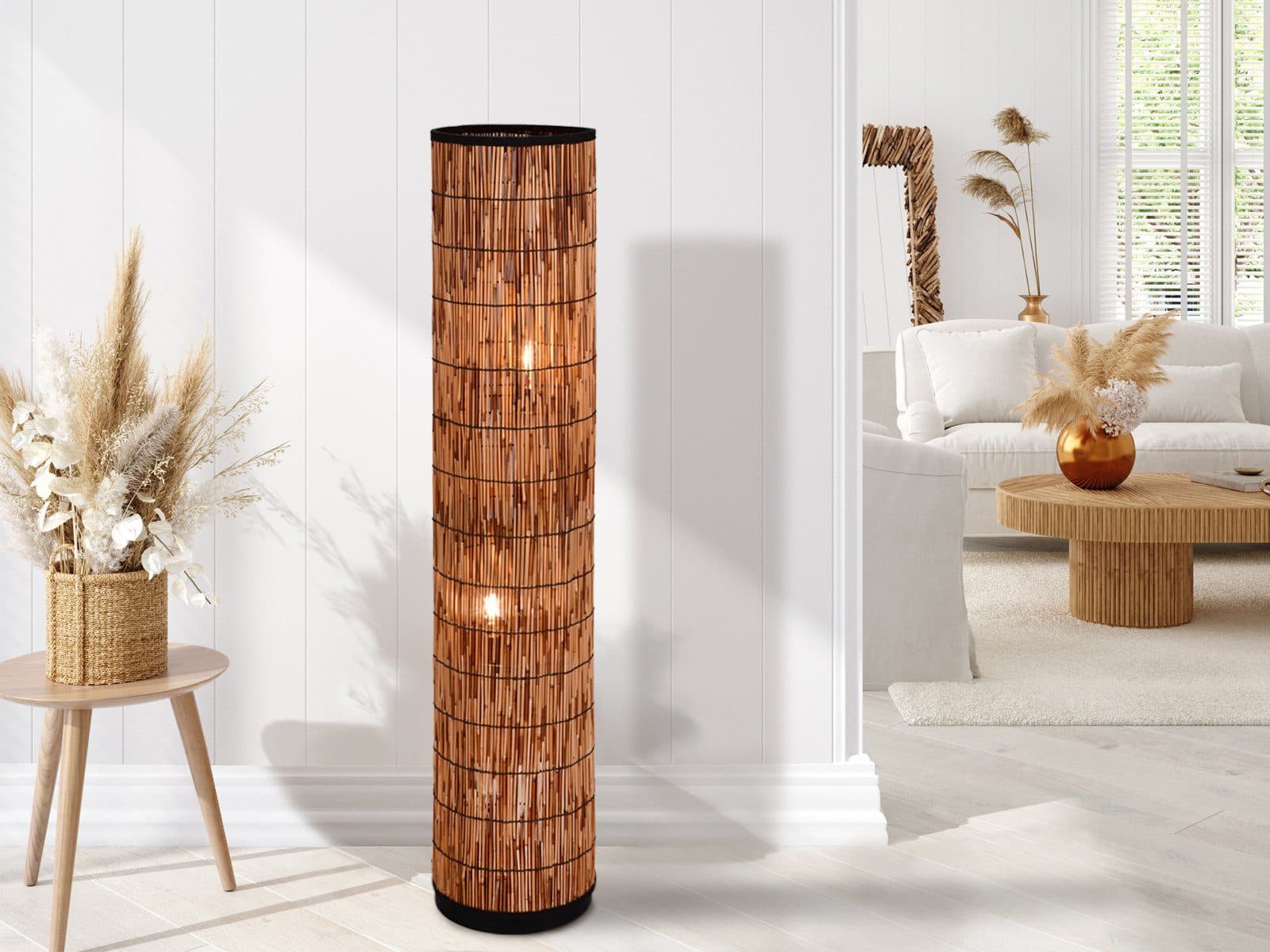 meineWunschleuchte Stehlampe 120cm Rattan Bambusoptik - Bild 2