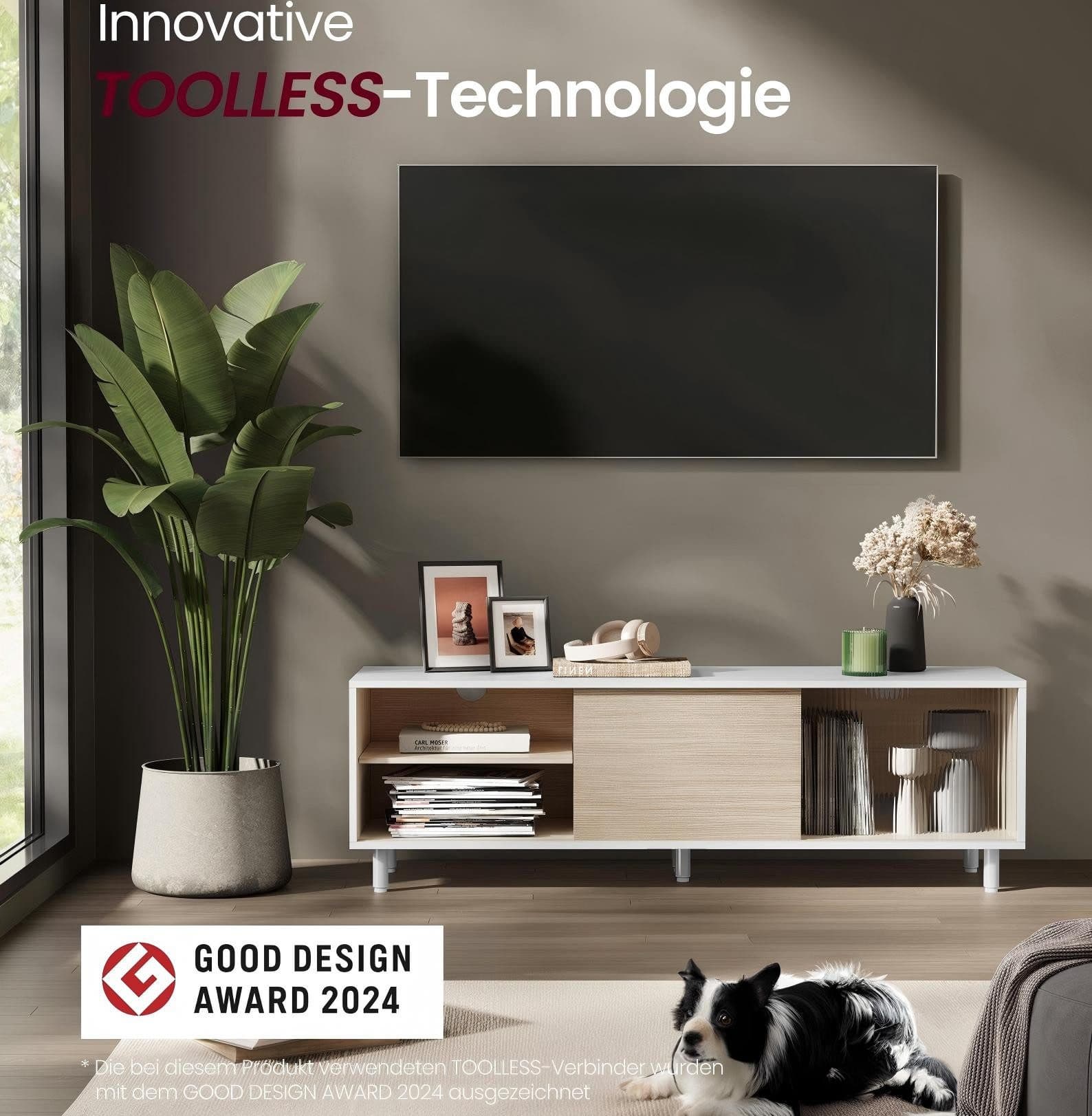 VASAGLE Lowboard Toolless-Technologie Beige/Weiß TV-Schrank bis 60 Zoll - Bild 2