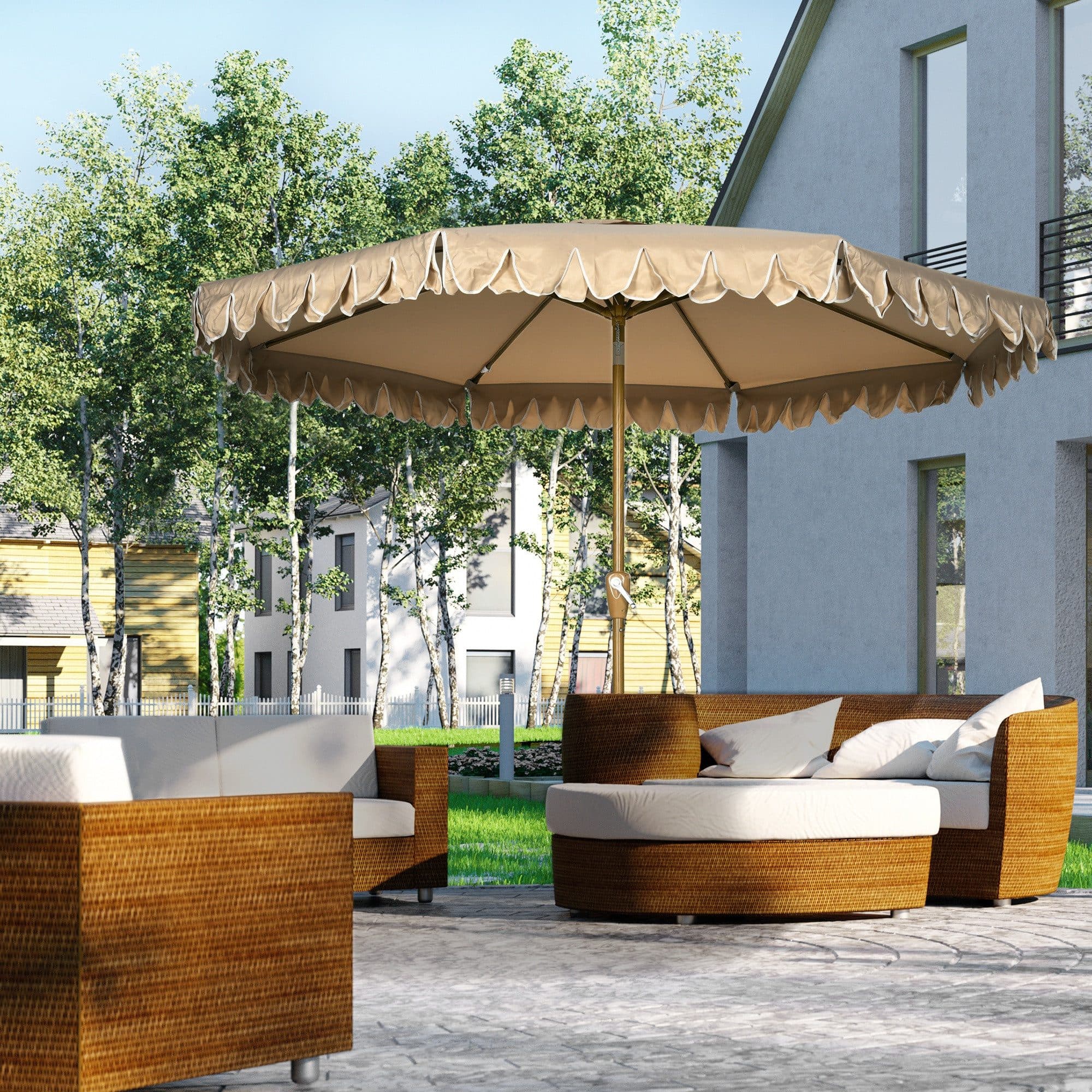 Outsunny Sonnenschirm verstellbar Khaki Terrassenschirm mit Kurbel - Bild 2