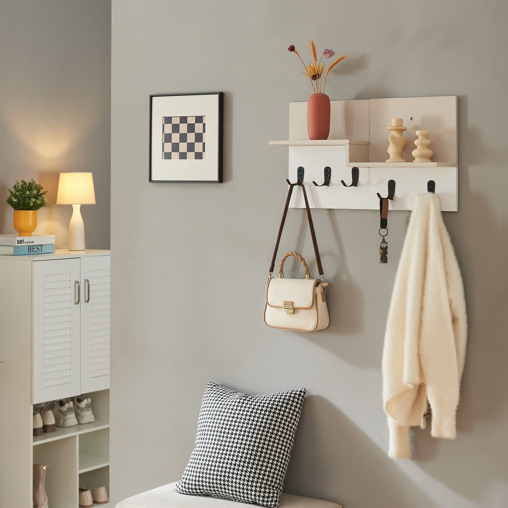 en.casa Wandgarderobe »Botaruvn« Beige/Weiß mit 2 Ablagen - Bild 2
