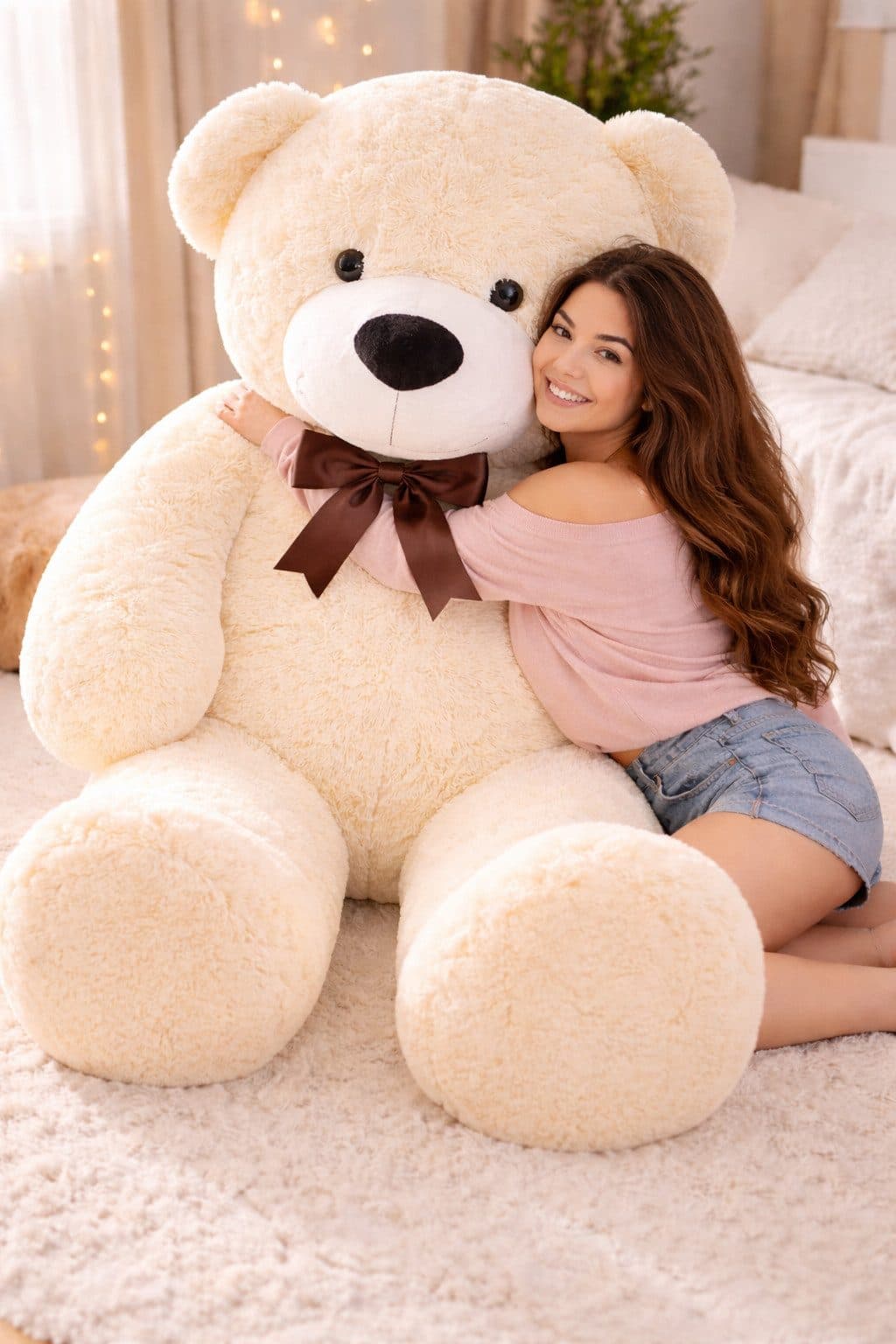 Landster Teddybär XXXL 180 cm Plüschbär Beige Rosa Weiß - Bild 2