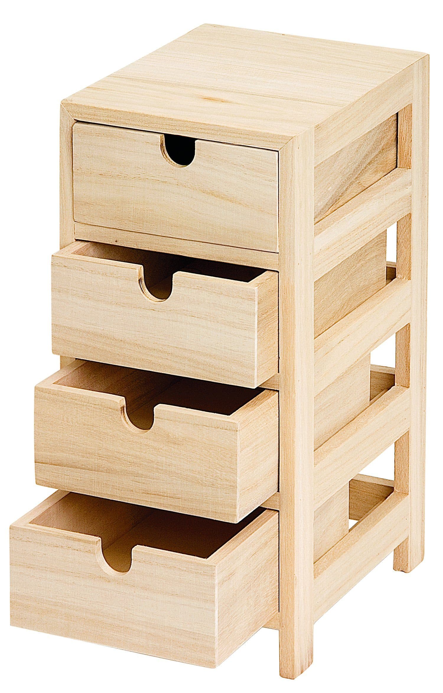 VBS Schubladenturm Aufbewahrungsbox 4 Schübe Rohholz
