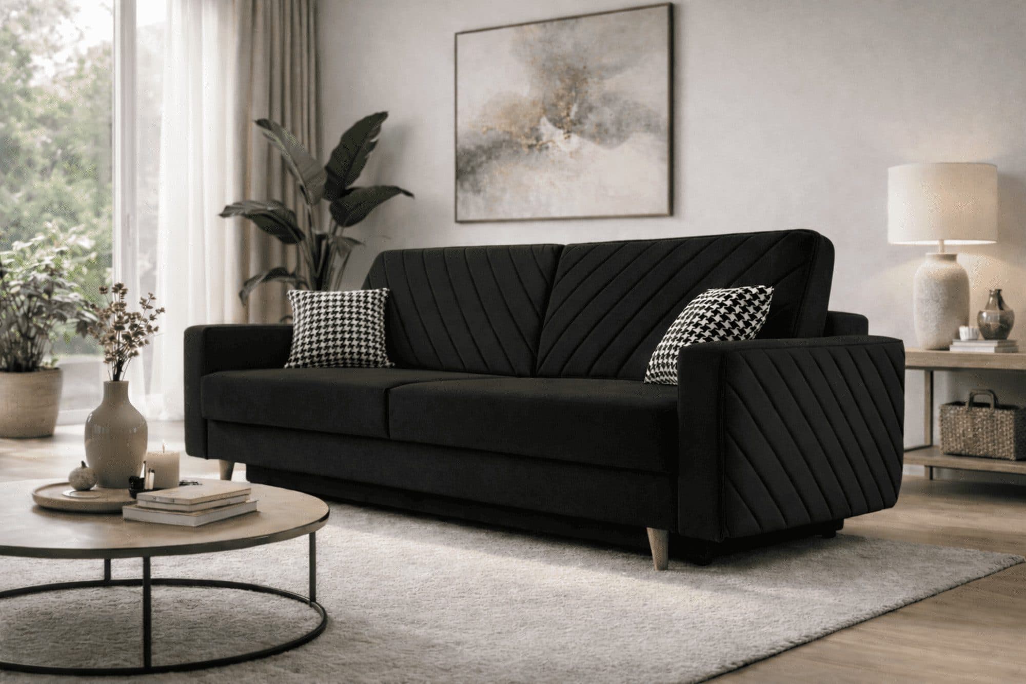 MOEBLO Schlafsofa CALIFORNIA Samt Schwarz mit Schlaffunktion und Bettkasten - Bild 2
