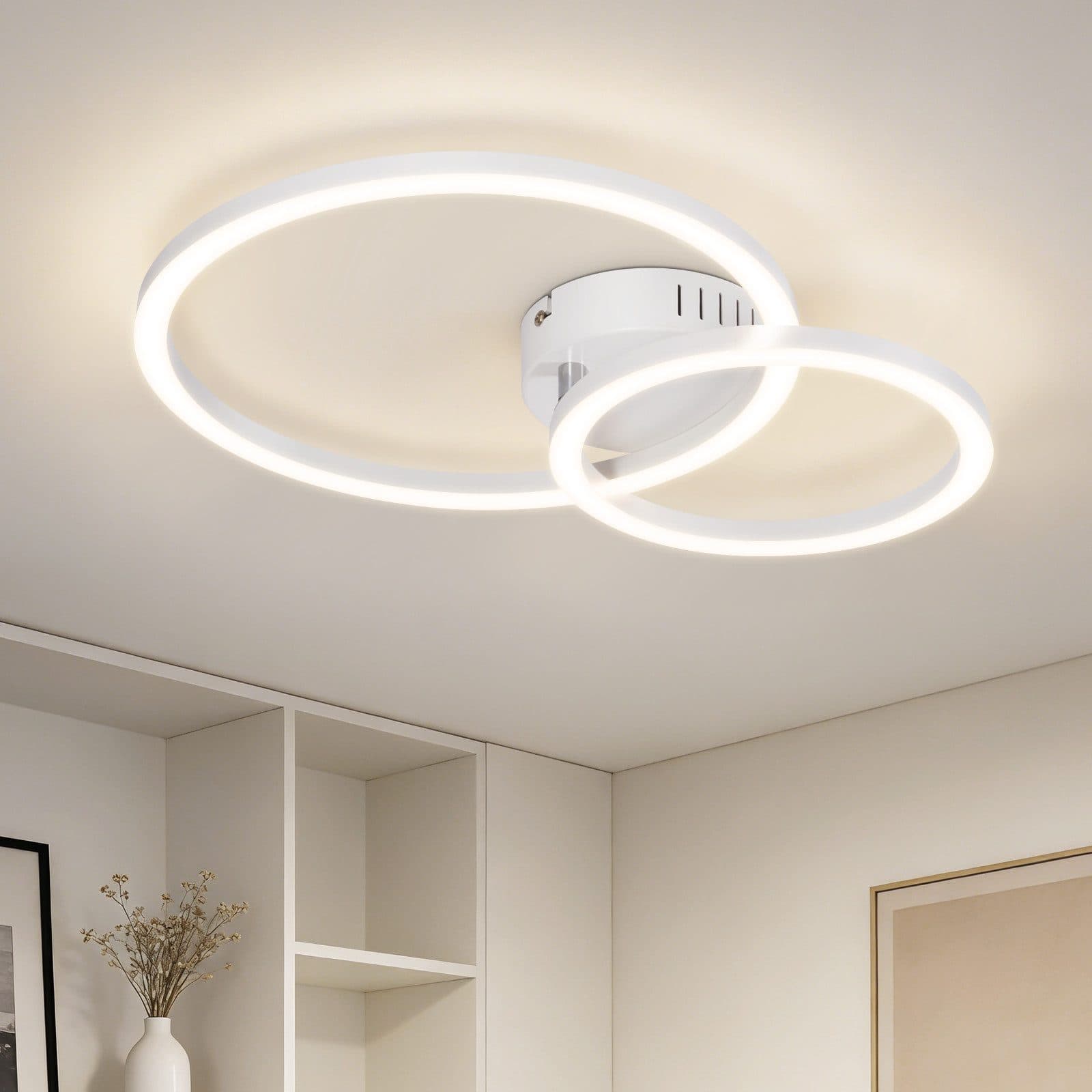 Nettlife LED Deckenleuchte Zweiring Design Weiß Silber Modern - Bild 2