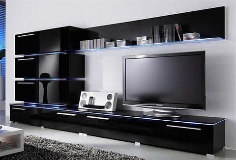 Wohnwand HÖLTKEMEYER Line Schwarz 3 Hängeschränke TV-Lowboards Glas - Bild 2