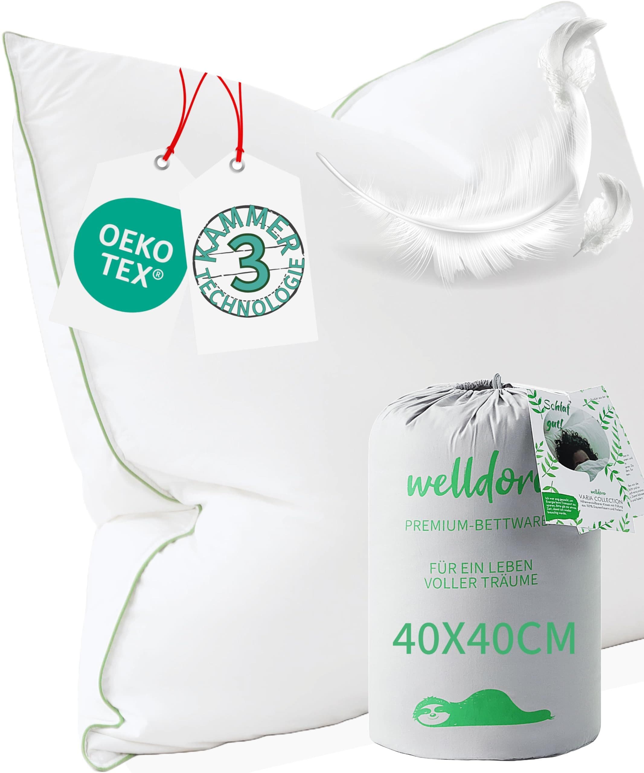Welldora 3-Kammer-Kopfkissen Premium Mittelfest Daunen Federn - Bild 2