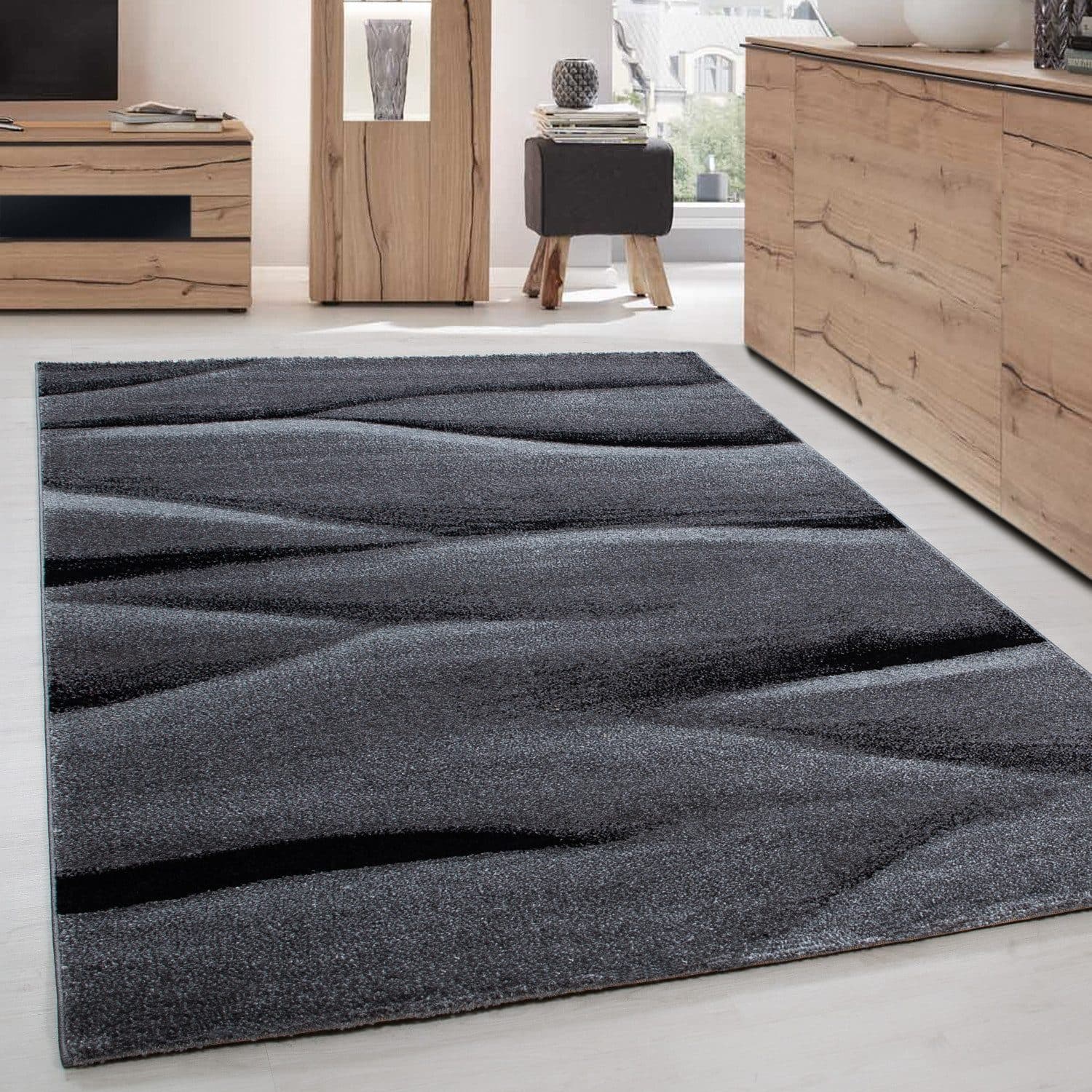 Carpettex Frisé-Teppich Ombre Design Schwarz Kurzflor - Bild 2