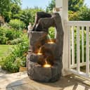 STILVORA Gartenbrunnen Schichtstein-Becken mit LED-Beleuchtung Grau Bild 2
