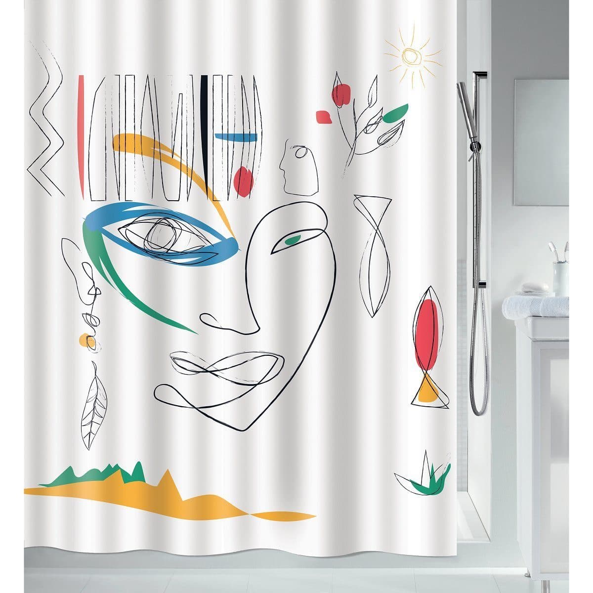spirella Duschvorhang FACES Weiß-Bunt Modern Abstrakt