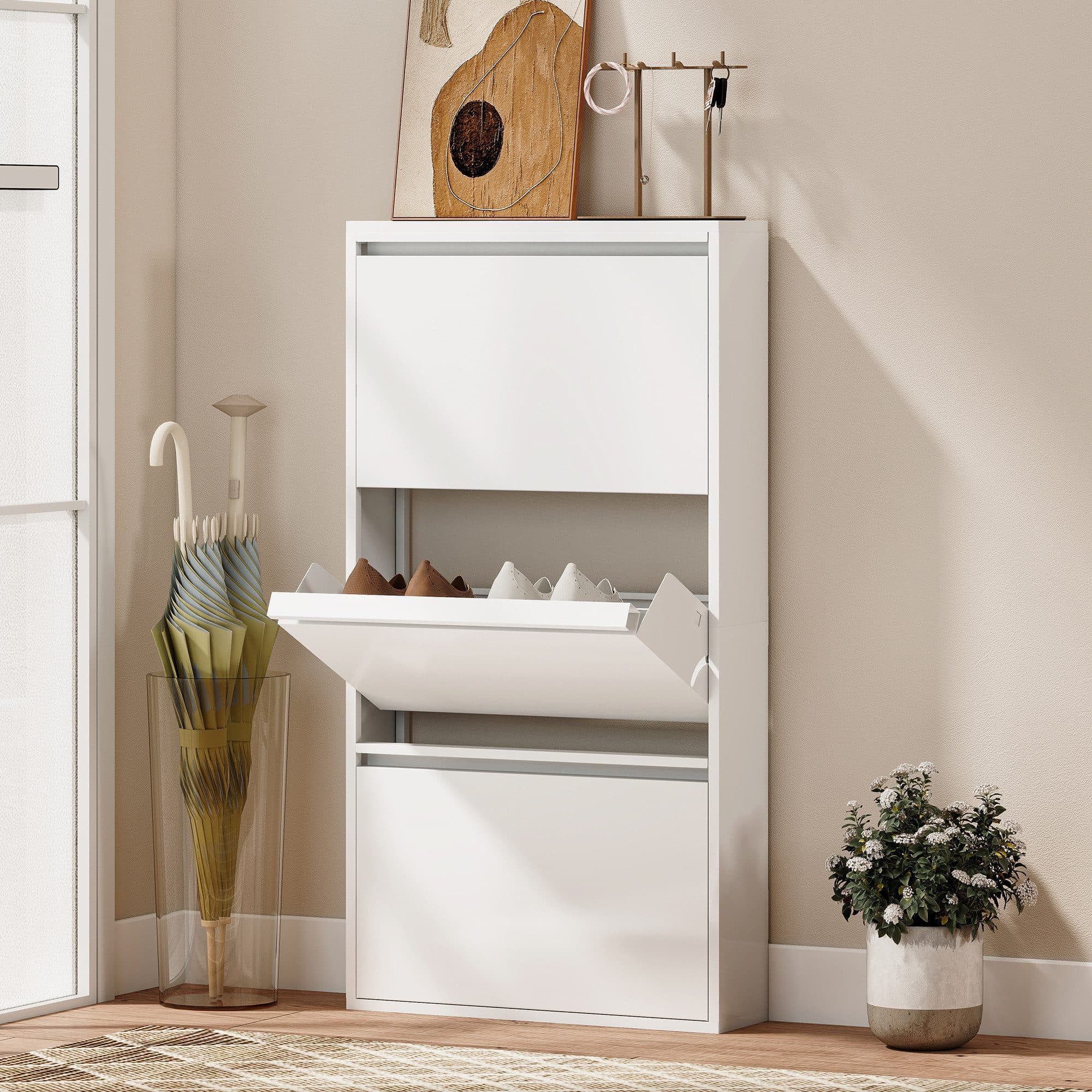 HOMCOM Schuhschrank Klappsystem Weiß Metall - Bild 2