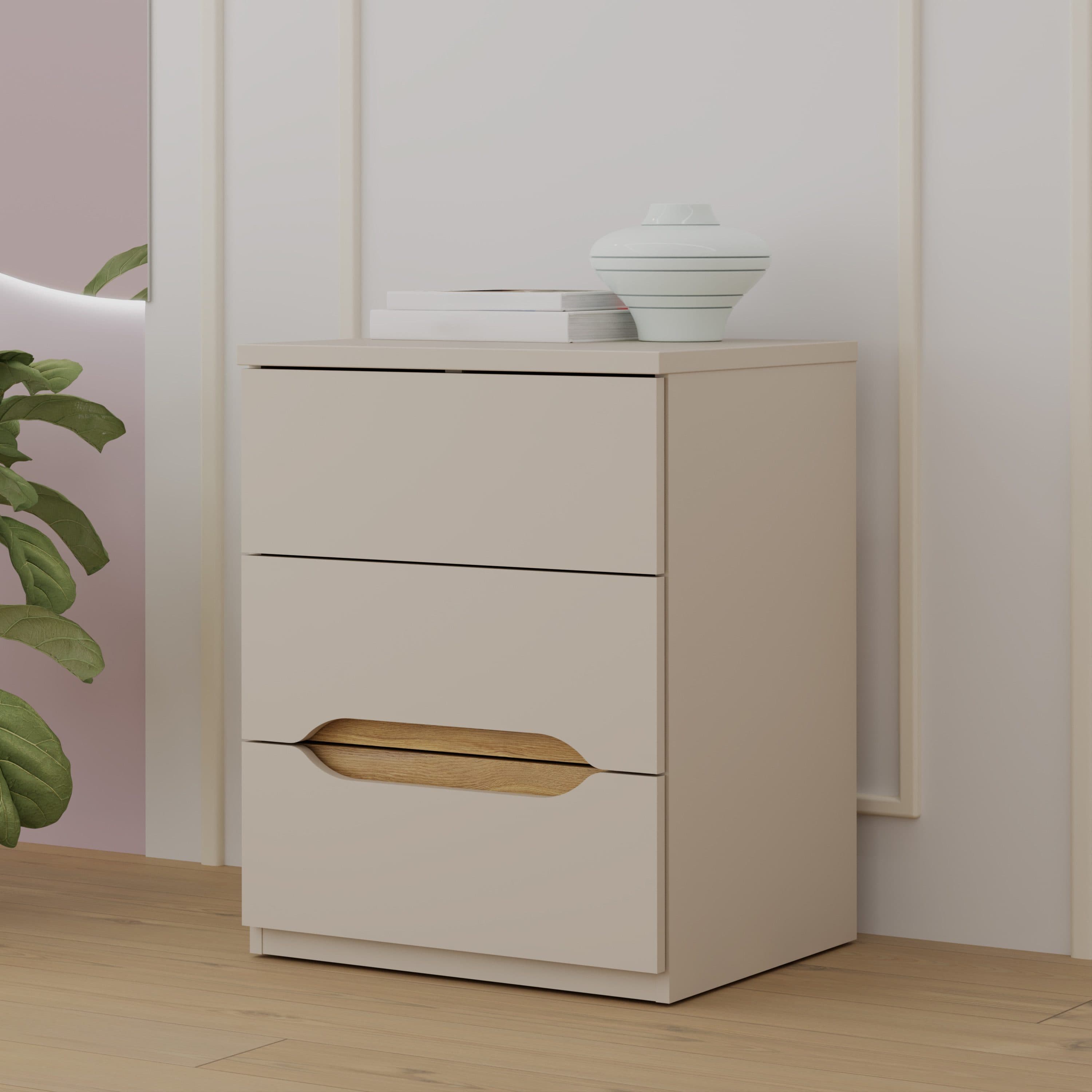 Nachtkommode FORTE Beige Sand Mauvella Eiche 3 Schubladen Push-to-open - Bild 2