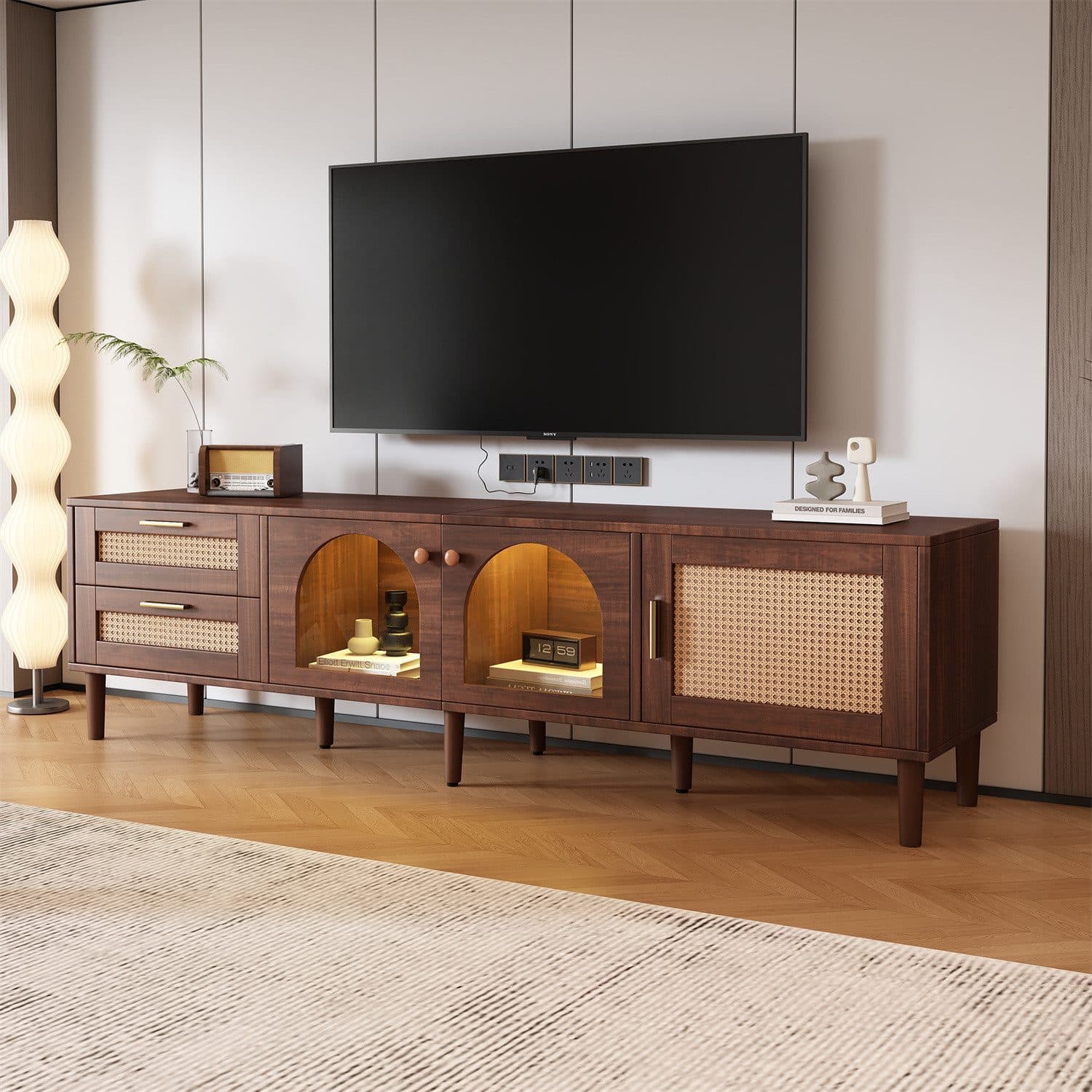 autolock TV-Schrank mit echtem Rattandesign und Massivholzbeinen - Bild 2