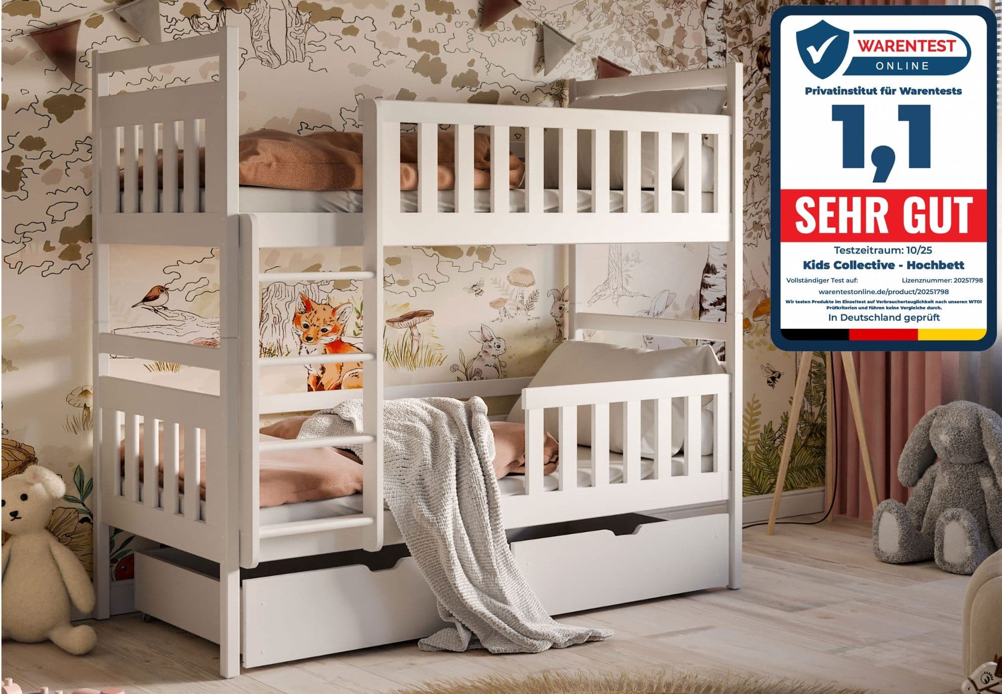 Kids Collective Hochbett mit Schubladen und Rausfallschutz weiß - Bild 2