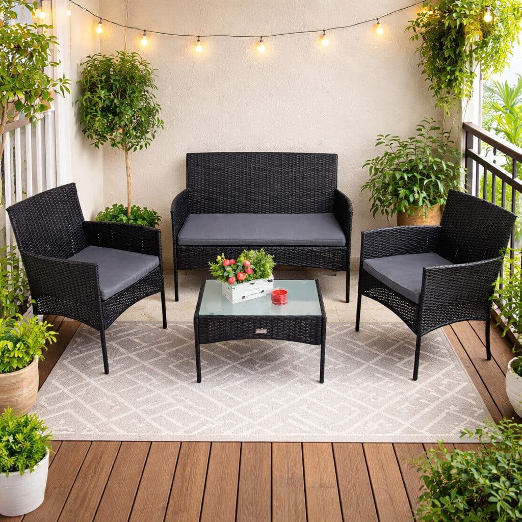 ESTEXO 4-teilige Sitzgruppe Polyrattan Gartenmöbel Set mit Glasplatte - Bild 2