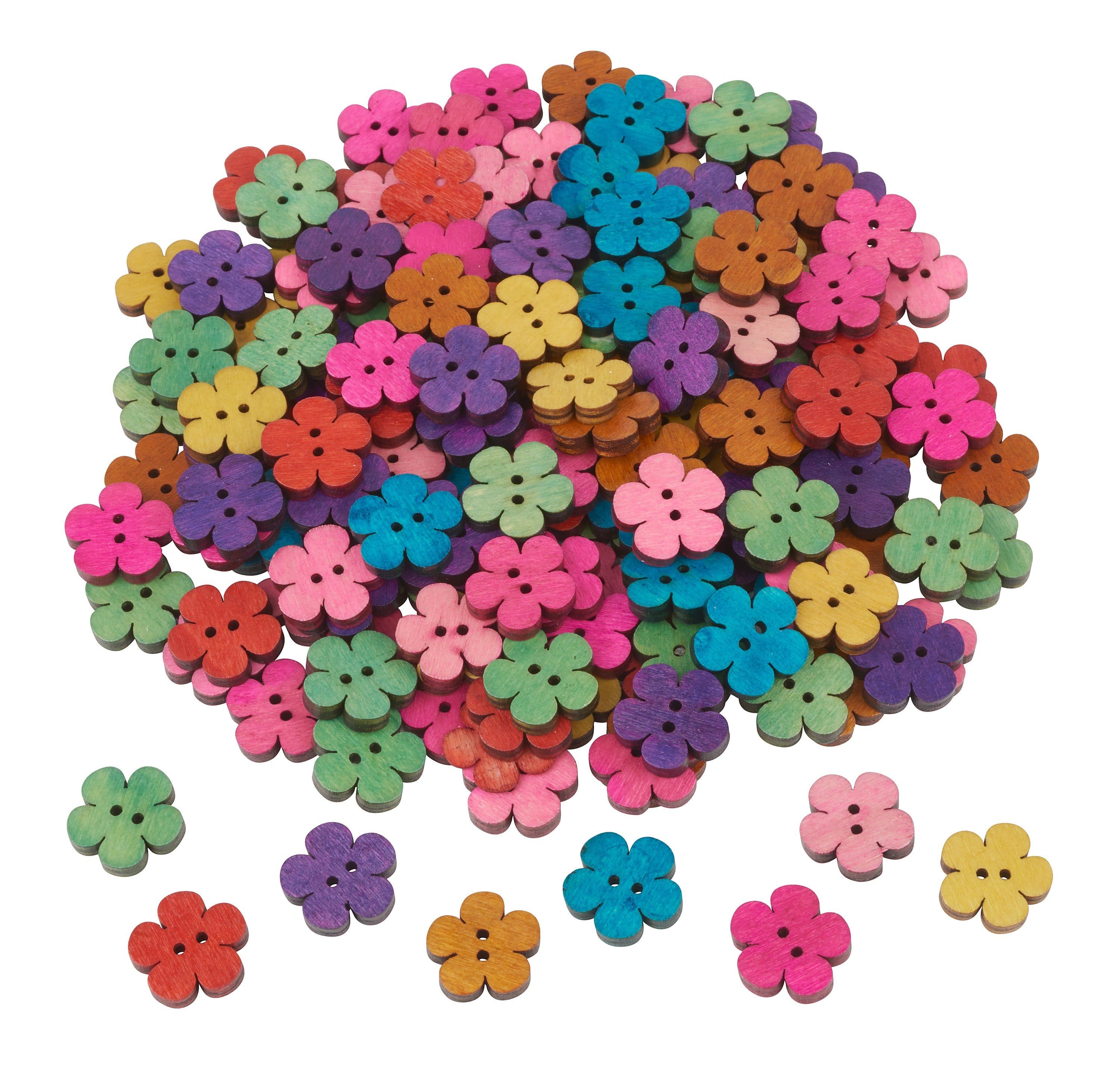 VBS XXL Knopf Blumen 160 Stück Sperrholz Farbmix