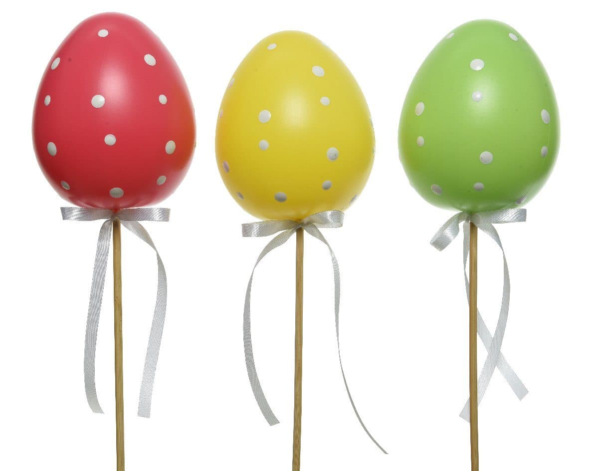 Decoris season decorations Osterei Blumenstecker Punktemuster 3er Set