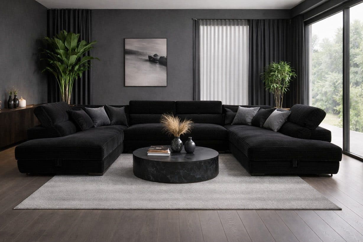 Labett Wohnlandschaft GUSTAVO U-Form Cord Sofa mit Schlaffunktion & Bettkasten - Bild 2