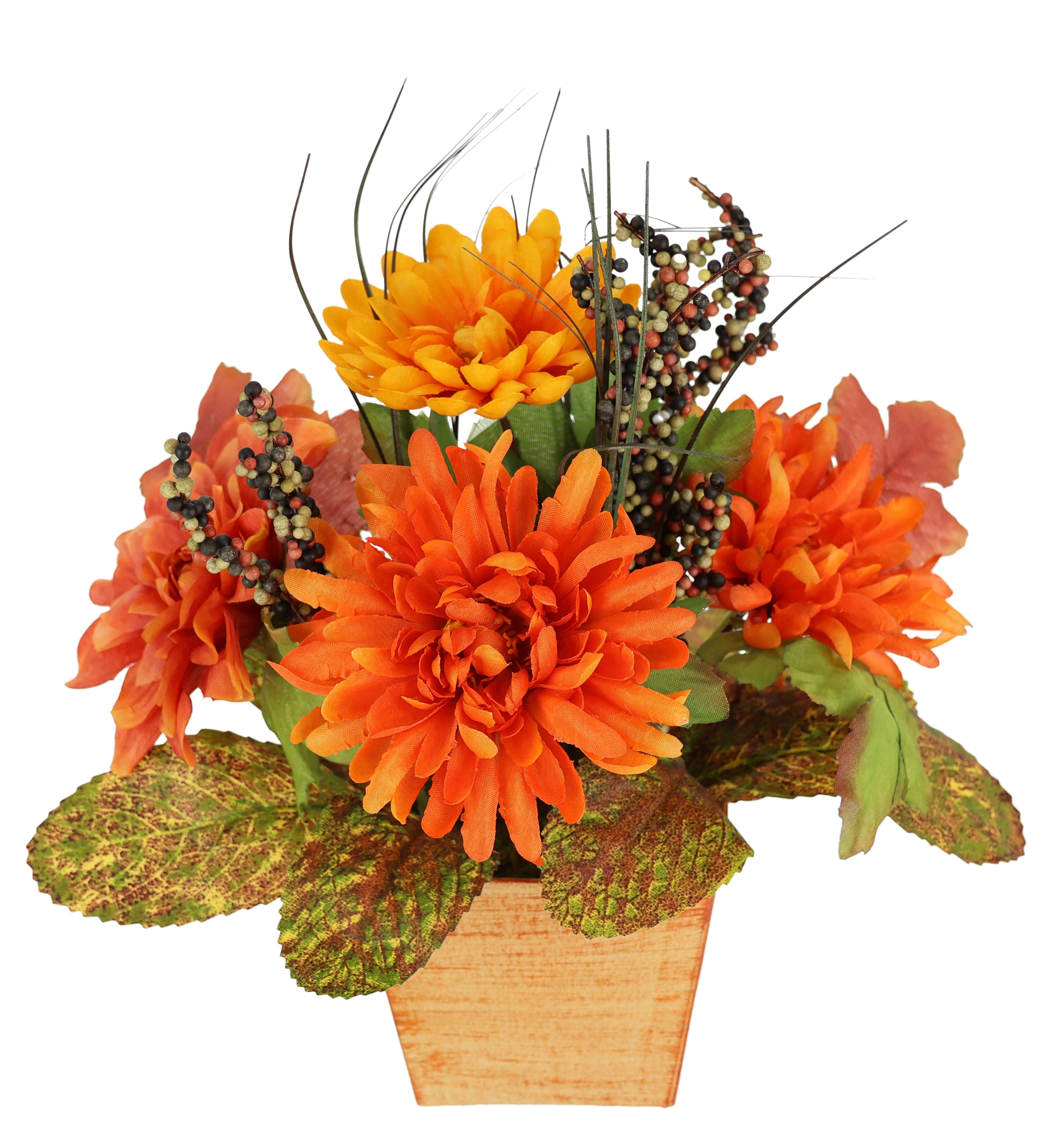 I.GE.A. Kunstblumen-Gesteck Dahlien Orange mit Topf - Bild 2