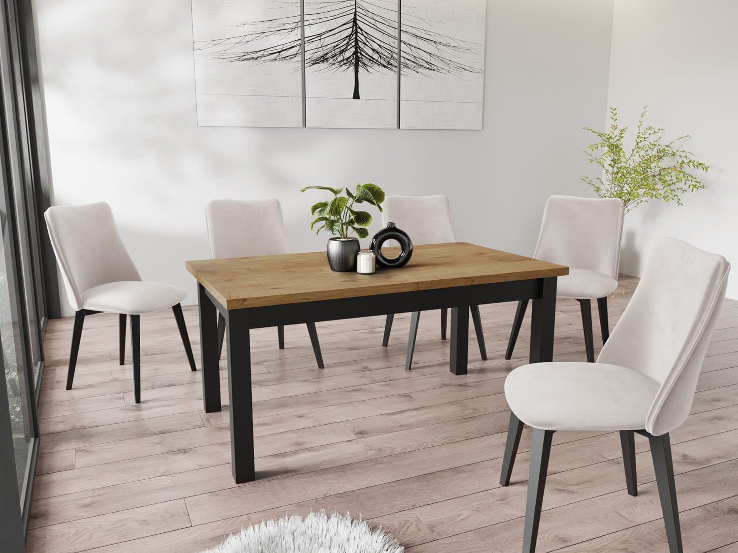WFL GROUP Esstisch Davidof ausziehbar rechteckig modern mit schwarzen Holzbeinen - Bild 2
