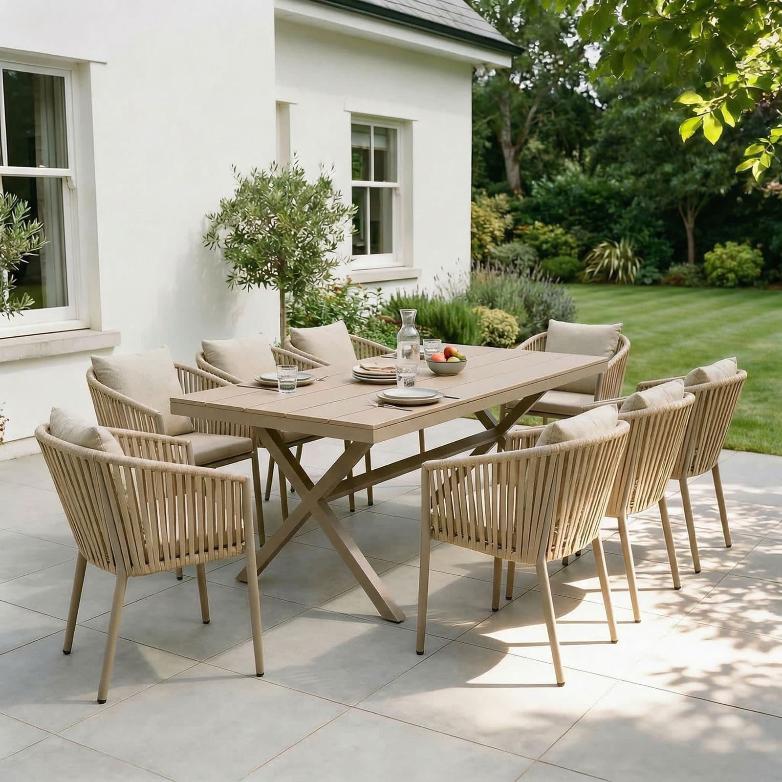 IDIMEX Garten-Essgruppe ISOLA 9-tlg. Alu WPC Holzoptik Beige - Bild 2