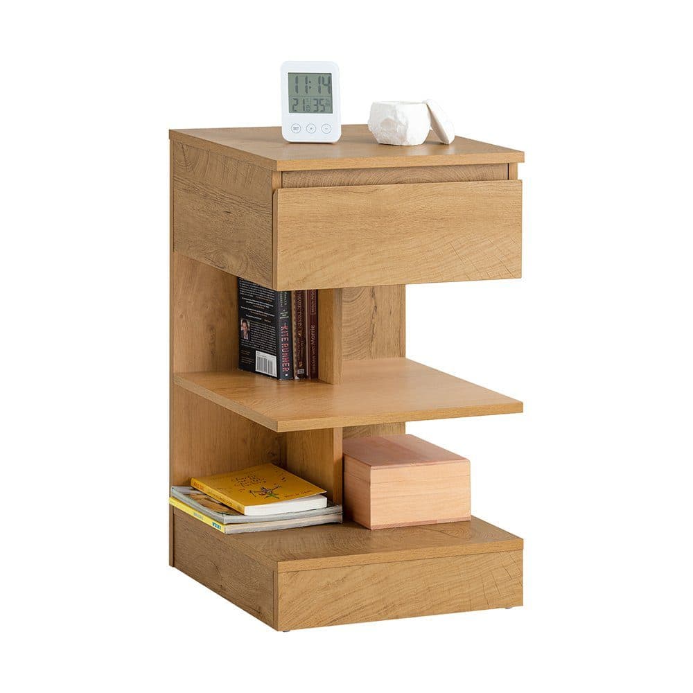 SoBuy Nachttisch FBT49 mit Schublade und Ablage Modern Weiß/Natur - Bild 2