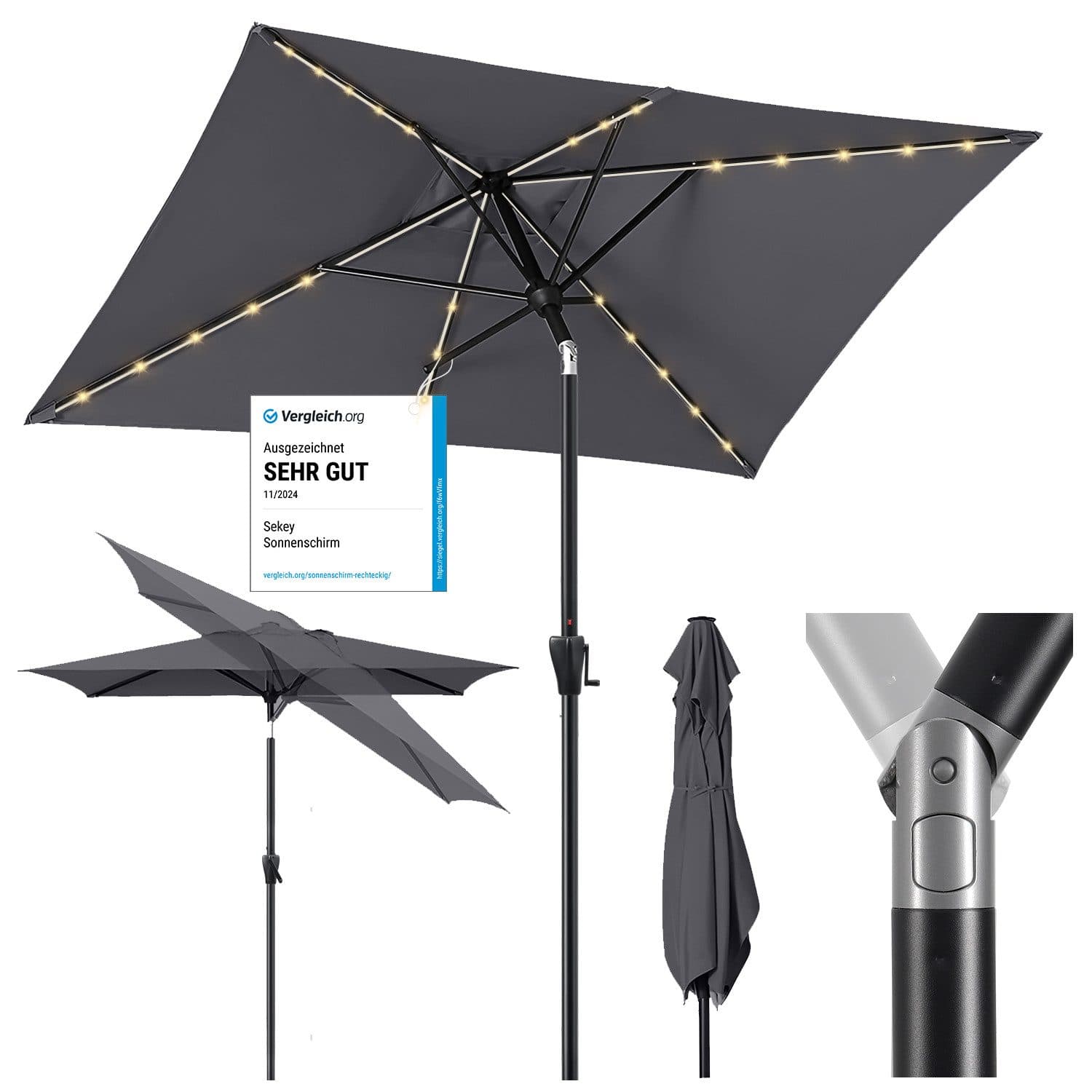 Sekey Sonnenschirm Rechteckig 300x200cm mit LED-Lichtern - Bild 2