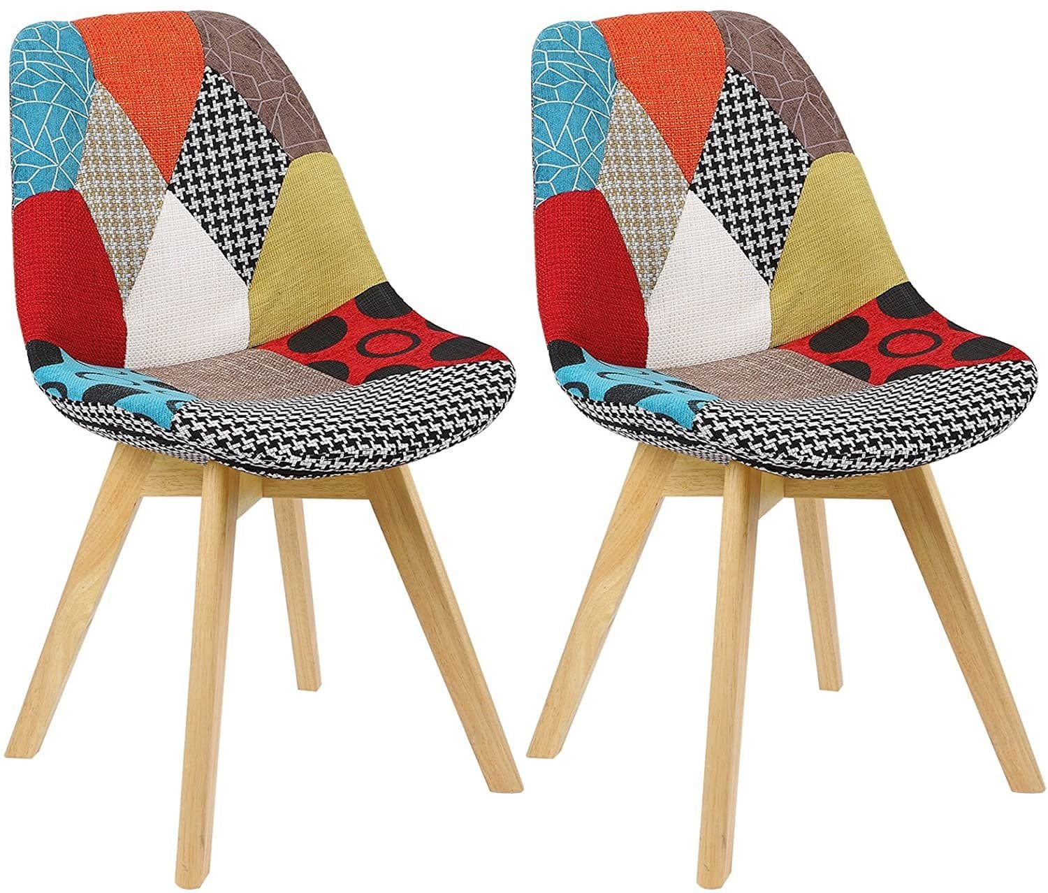 Woltu 4-Fußstuhl 2er Set Patchwork Leinen Massivholz - Bild 2