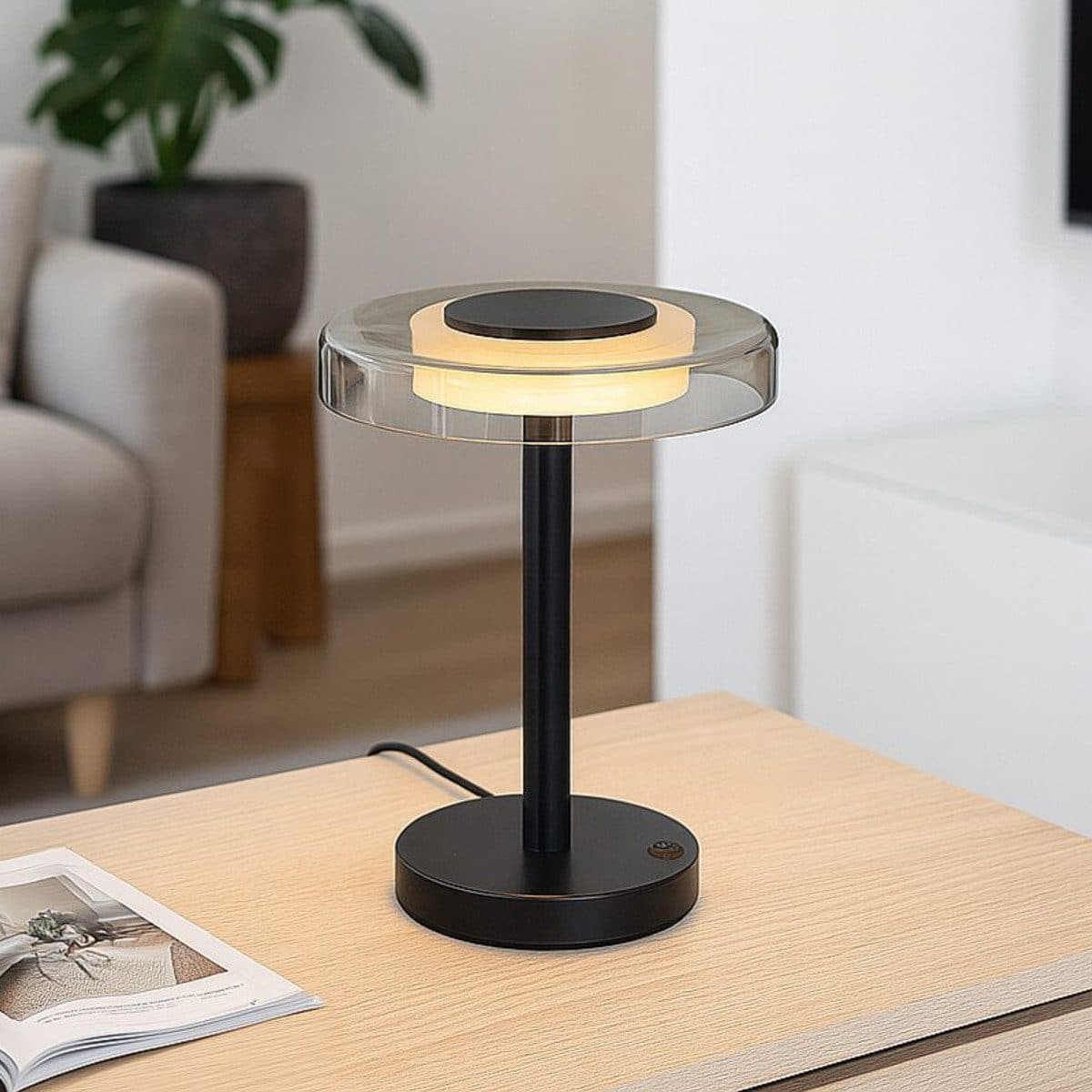 Liadomo LED Tischleuchte Volos, Warmweiß, Opalglas/Klarglas, Modernes Design - Bild 2
