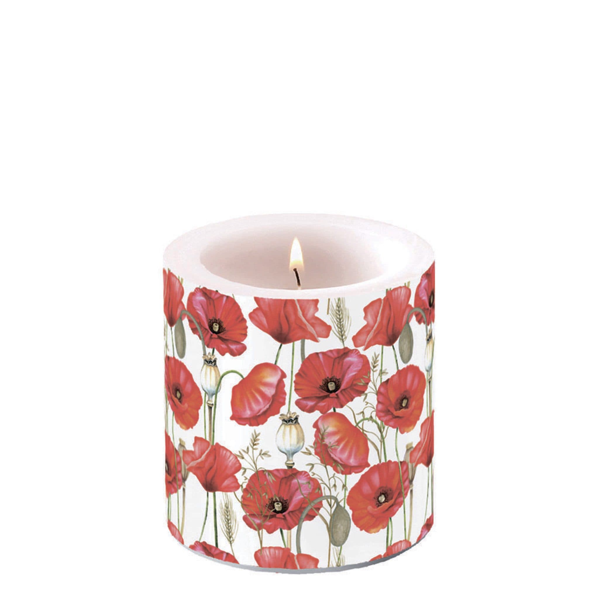 Ambiente Luxury Paper Products Stumpenkerze Mohnblumen Motiv Rot/Weiß
