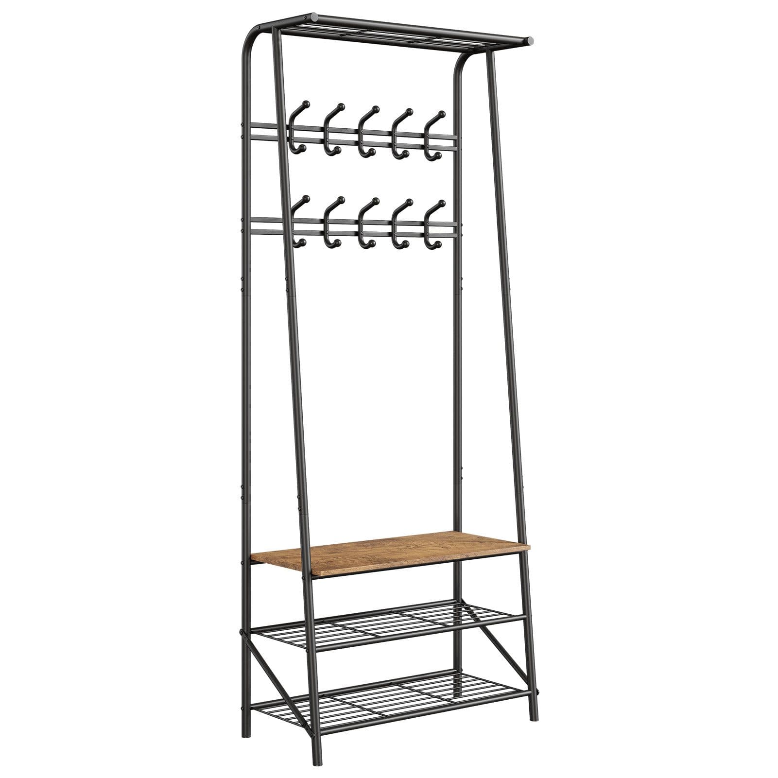 GarveeMore Garderobenständer mit Schuhbank 4-in-1 Braun Stahl - Bild 2