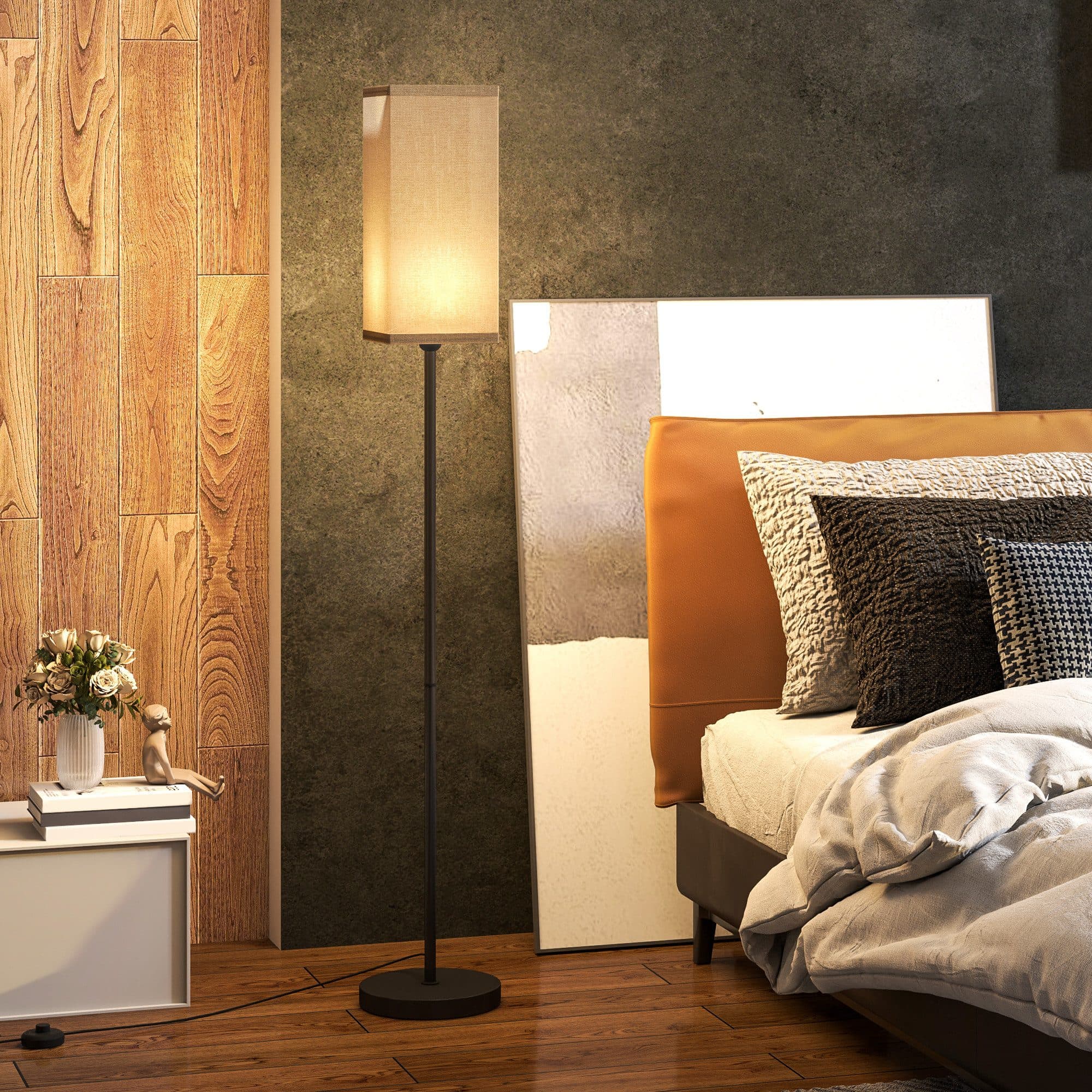 HOMCOM Stehlampe Modern Schwarz Fußschalter Leinenoptik E27 - Bild 2