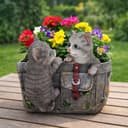 Online-Fuchs Gartenfigur Katzen mit Blumentopf Bild 2