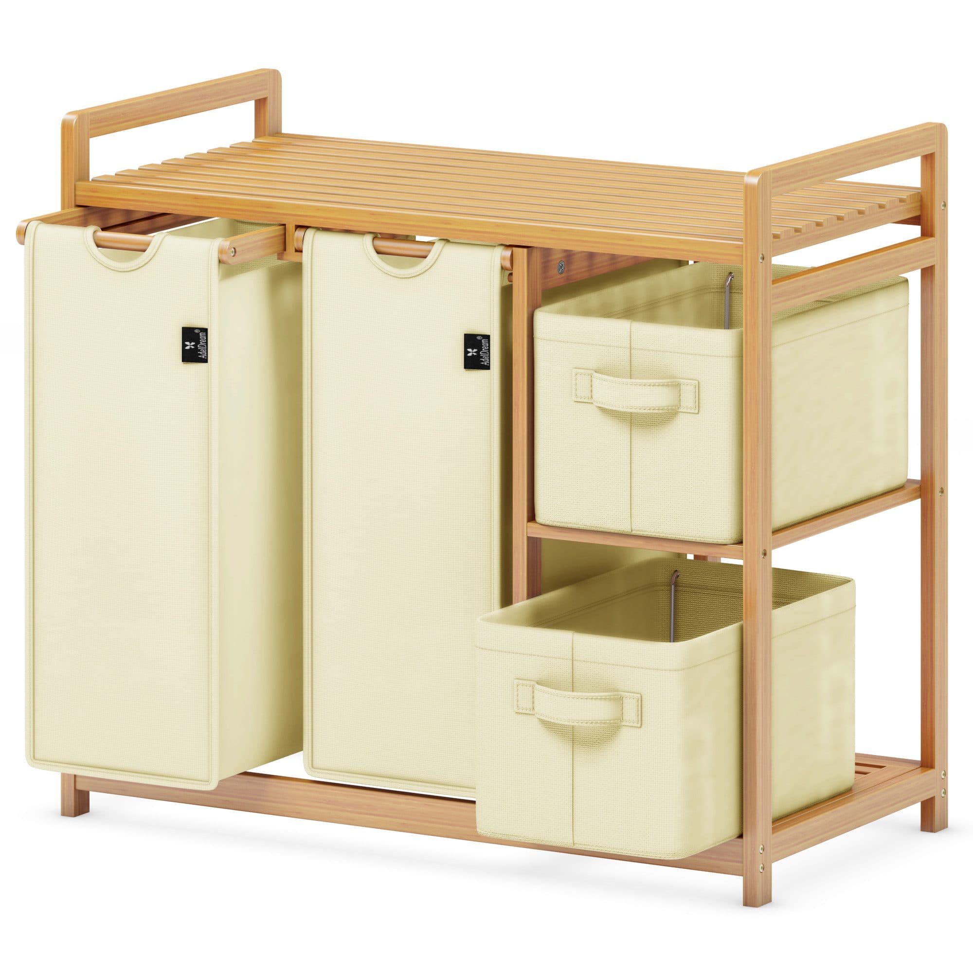 AdelDream Wäschekorb 140L Bambus mit 5 Fächern und Ablage Beige - Bild 2