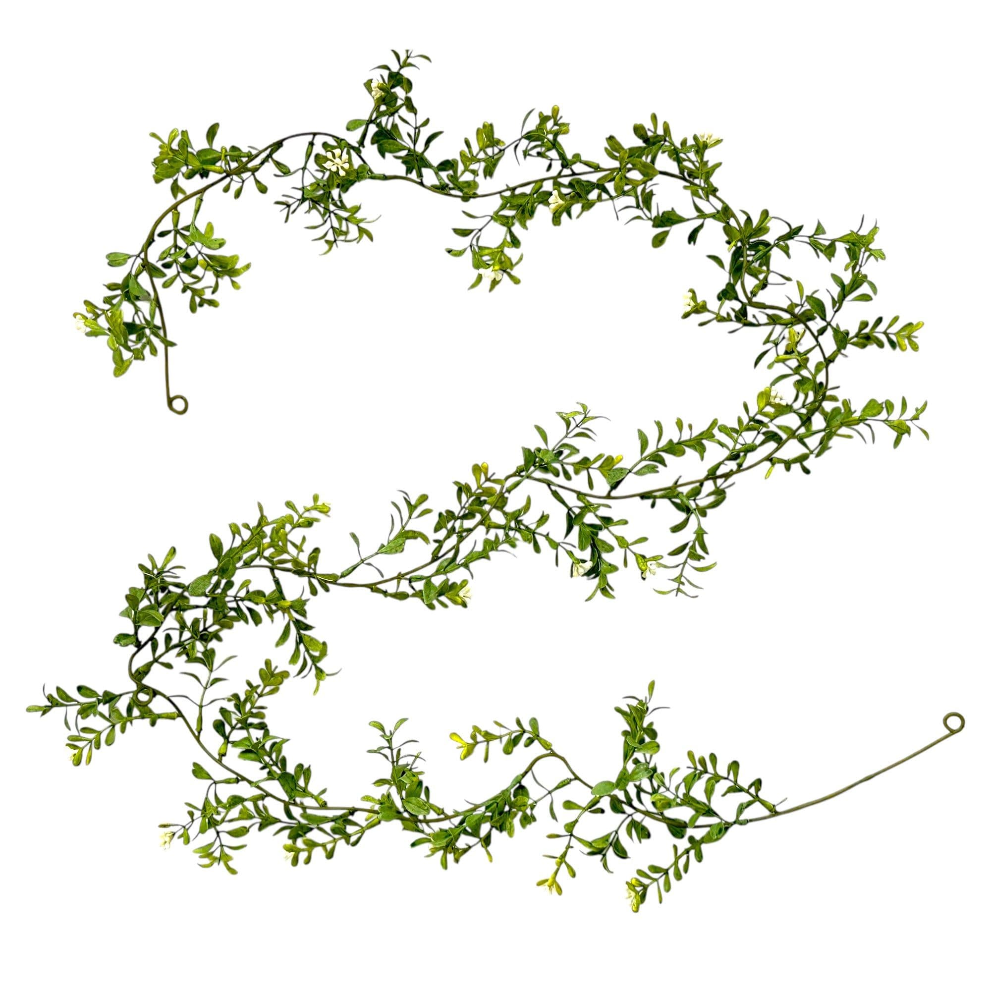 Kunstgirlande Künstliche Buchsbaumgirlande mit Blüten 190cm. Filigrane Girlande GRÜN, naninoa GmbH - Bild 2