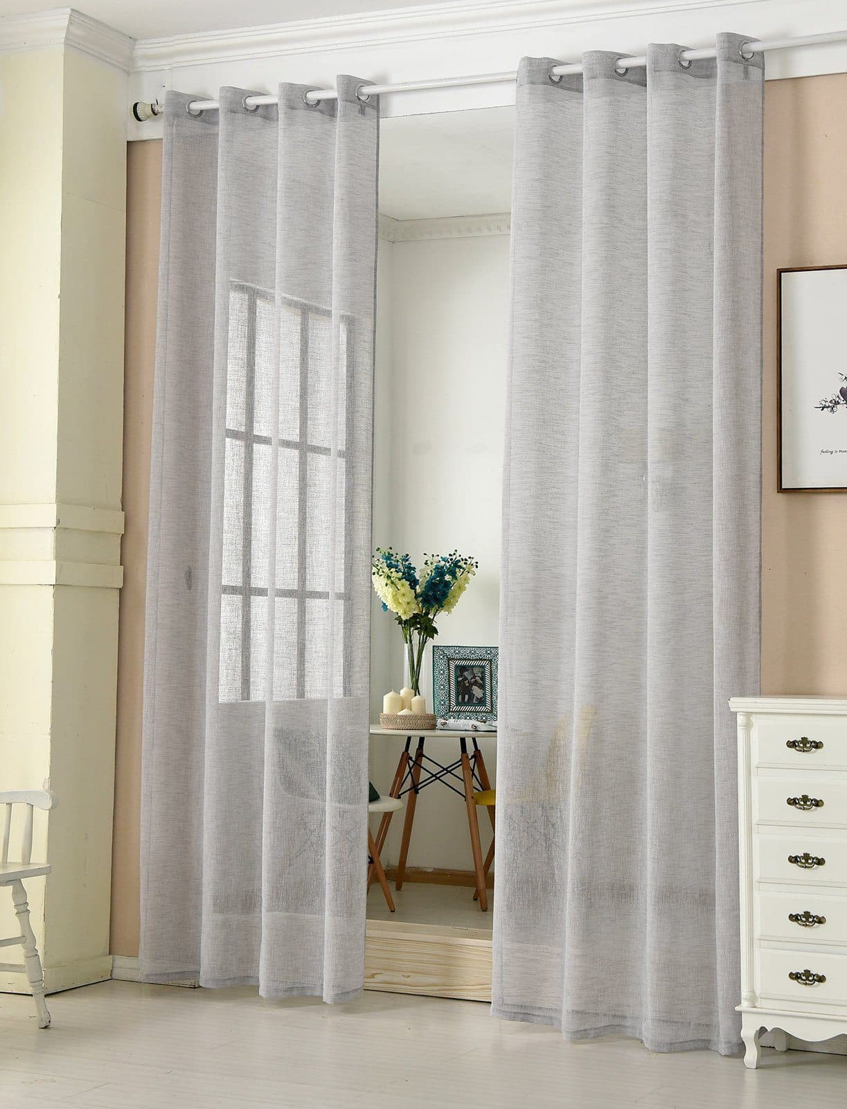 Woltu Gardine 2er Set Halbtransparent Leinenoptik mit Ösen Grau - Bild 2