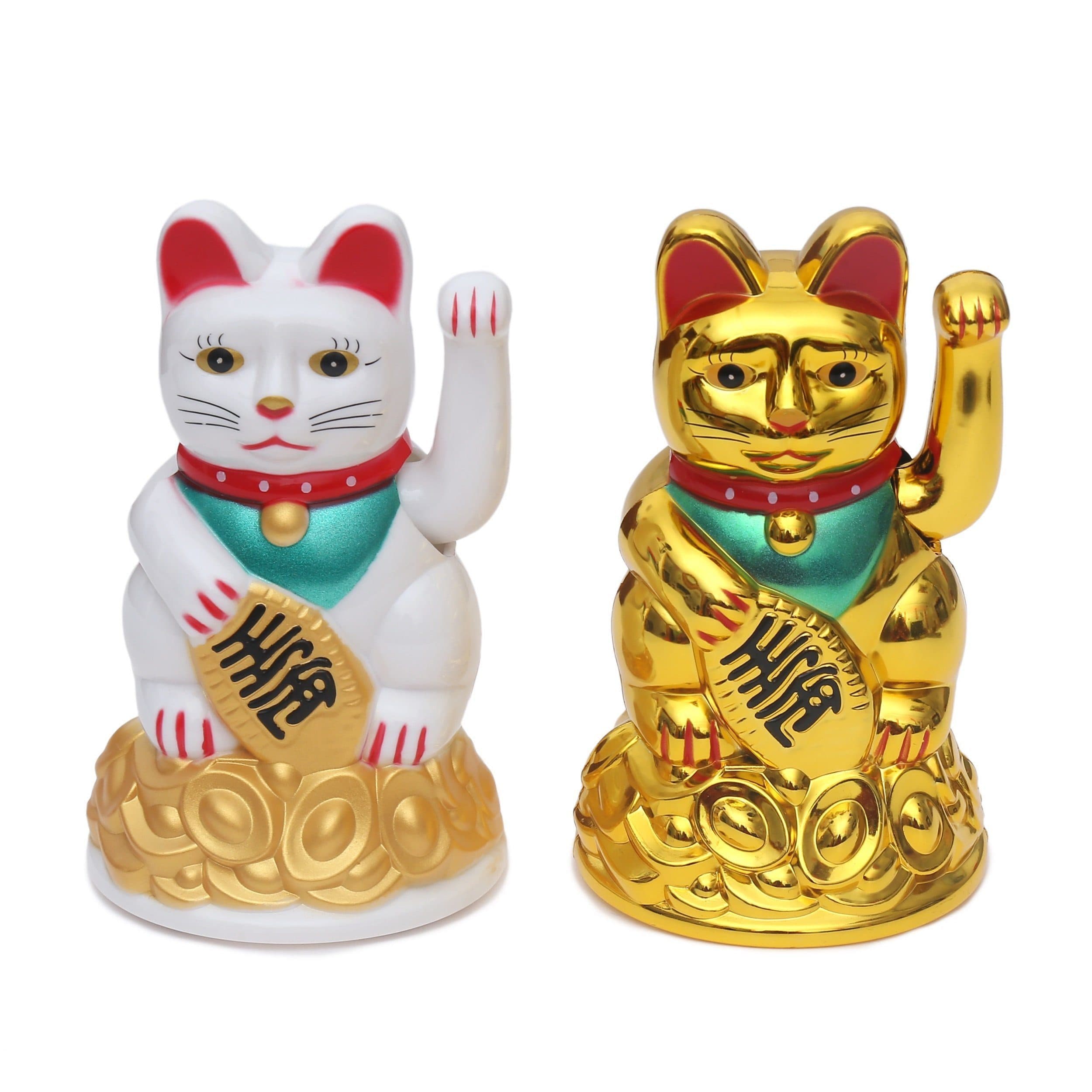 Japanische Glückskatze aus Kunststoff in Gold und Weiß - Bild 2
