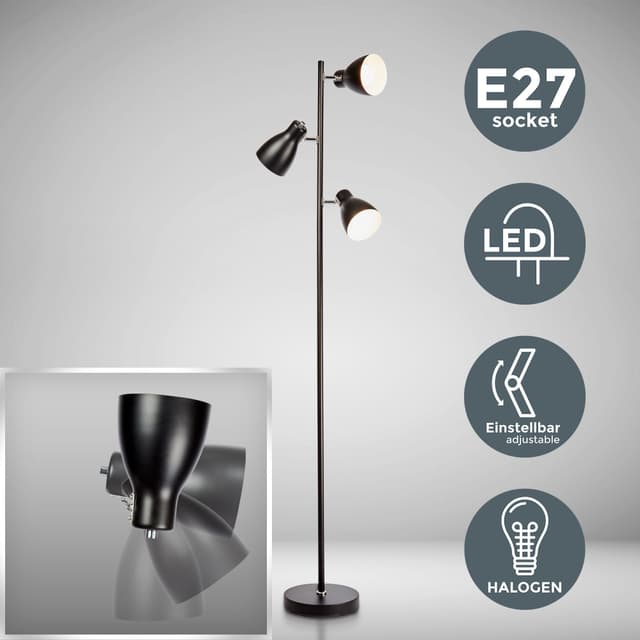 B.K.Licht Stehlampe BKL1195: Vintage Industrial Design, Schwarz-Weiß, Schwenkbar