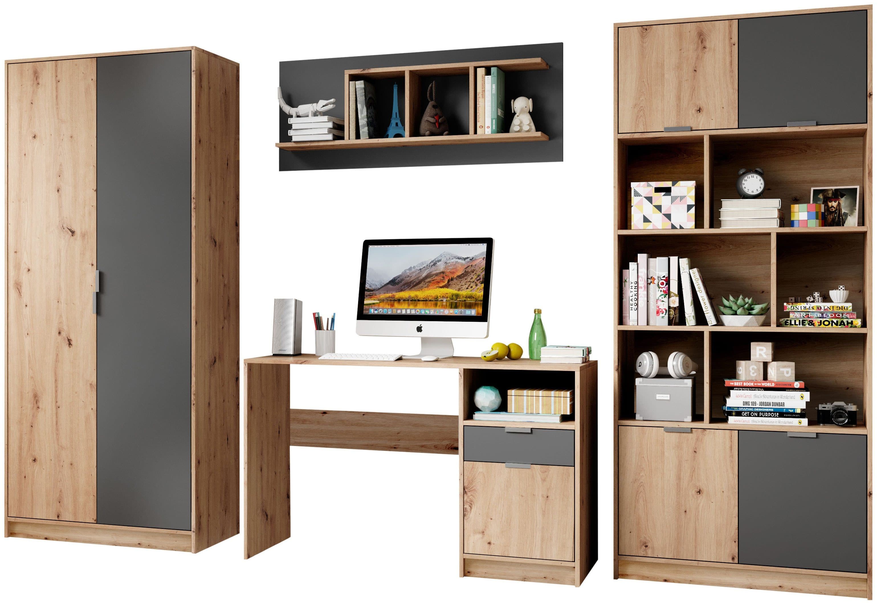 BEGABINO Jugendzimmer-Set Karla Grau Eiche Kleiderschrank Schreibtisch - Bild 2