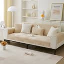 TUWENA Sofaüberzug Plüsch rutschfest L-Form beige/grau Bild 2