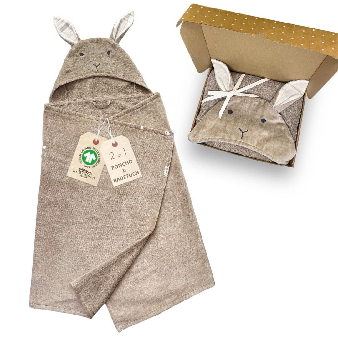 DIKOS Kapuzenhandtuch Badeponcho Baby Kinder Taupe/Altrosa, 100% Bio-Baumwolle - Bild 2