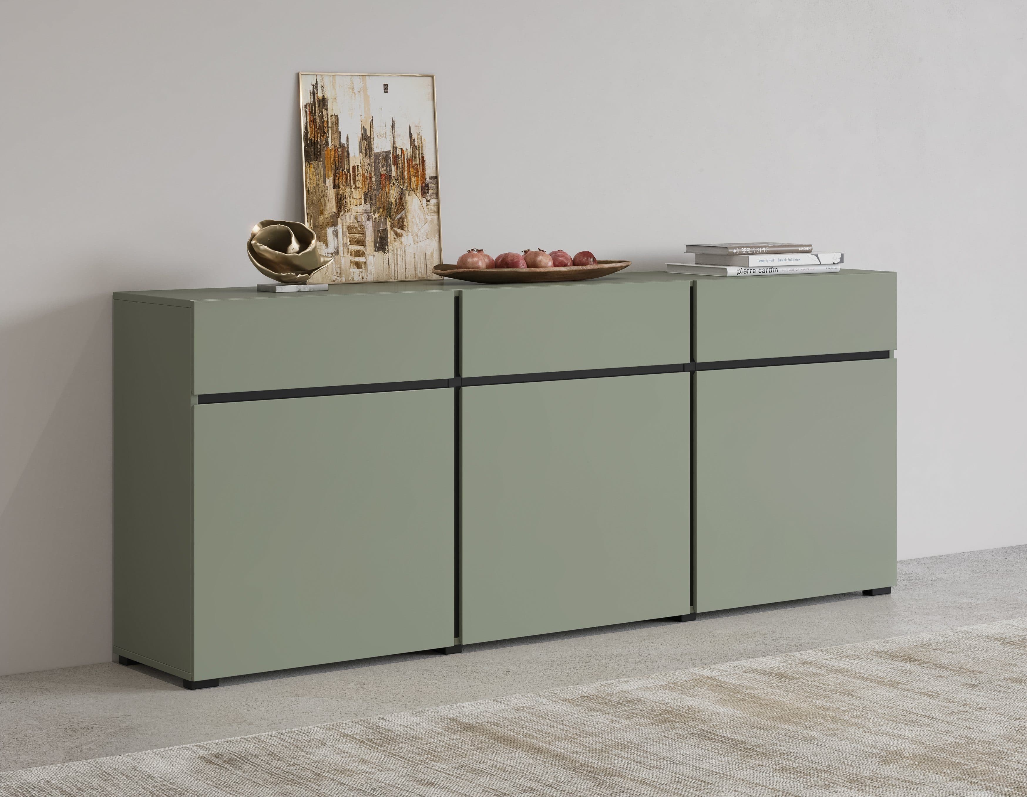 OTTO home Sideboard Cross 180 cm Modern Salbei Schwarz - Bild 2