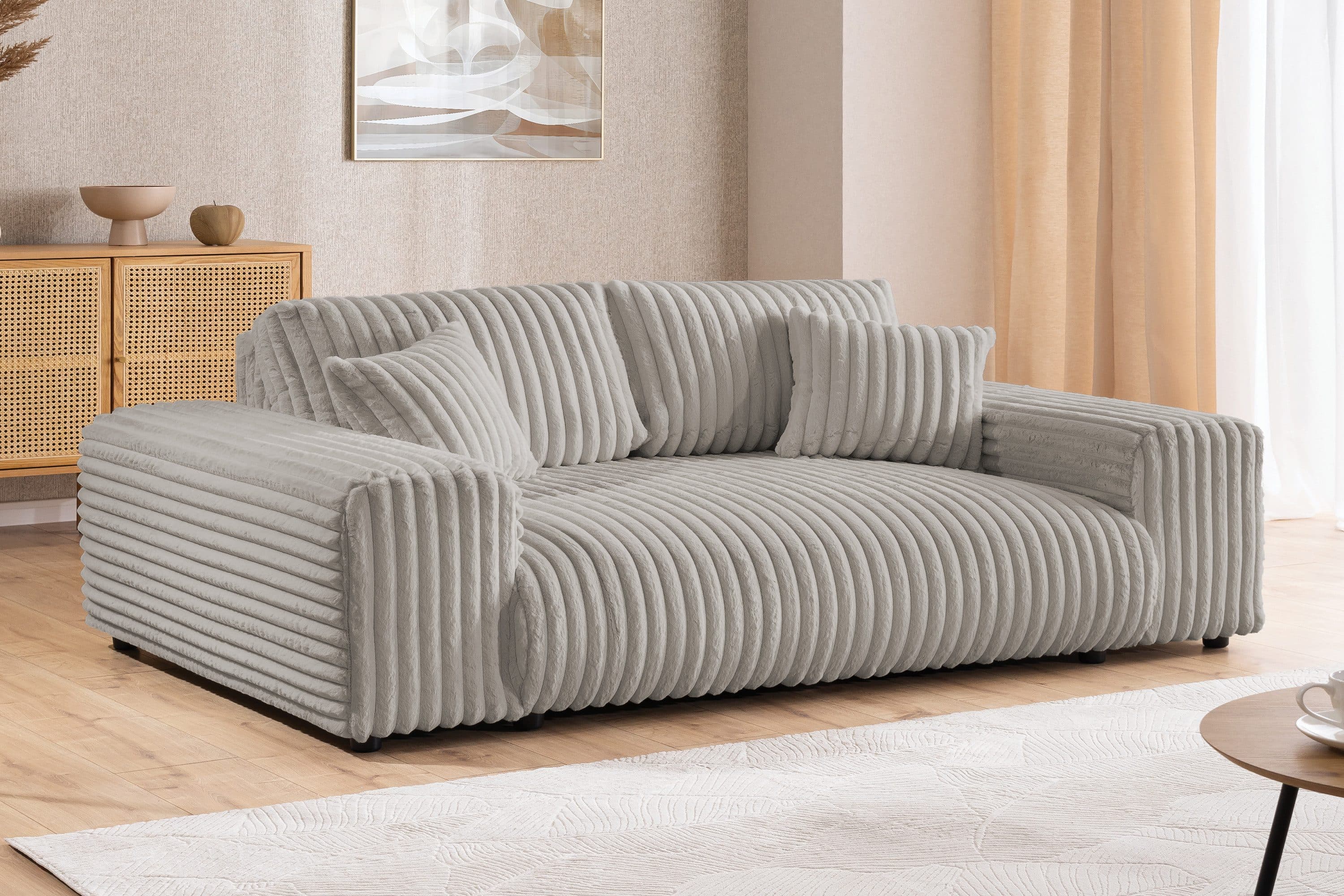 S-Style Möbel 3-Sitzer Sofa Mollis Hellgrau Plüschcord - Bild 2